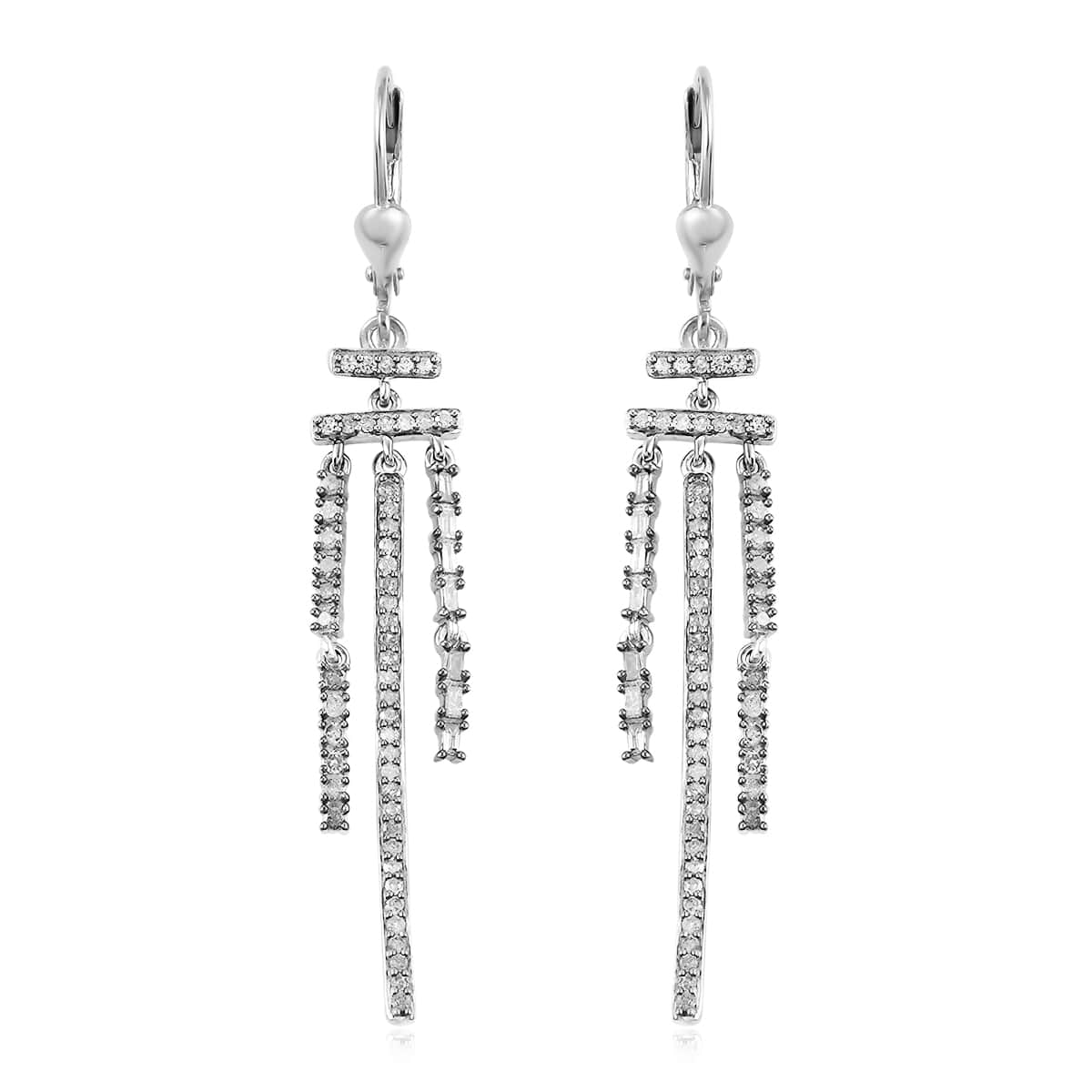 Natural Champagne Diamond Dangling Earrings in Platinum Over Sterling Silver 1.00 ctw image number 0