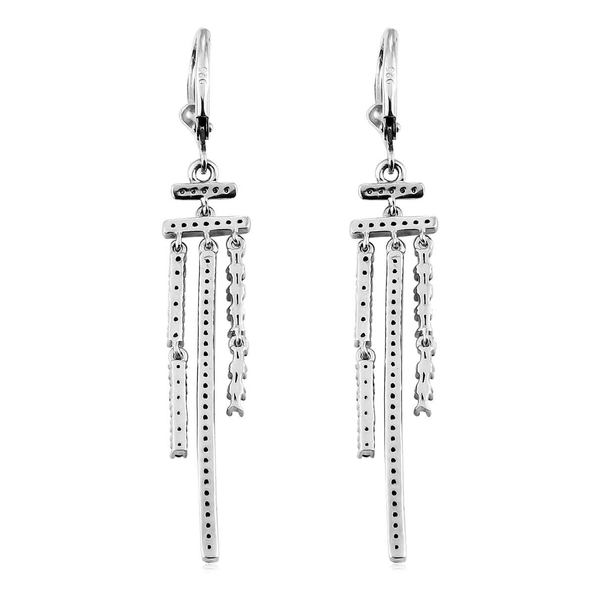 Natural Champagne Diamond Dangling Earrings in Platinum Over Sterling Silver 1.00 ctw image number 3