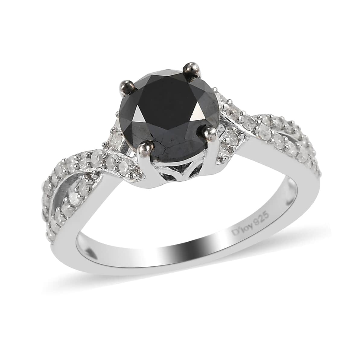Black Diamond and Diamond Ring in Platinum Over Sterling Silver (Size 9.0) 2.00 ctw image number 0