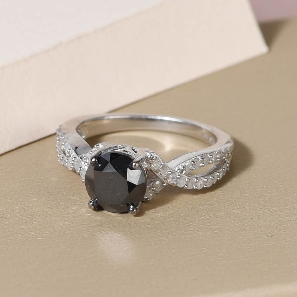 Black Diamond and Diamond Ring in Platinum Over Sterling Silver (Size 9.0) 2.00 ctw image number 1