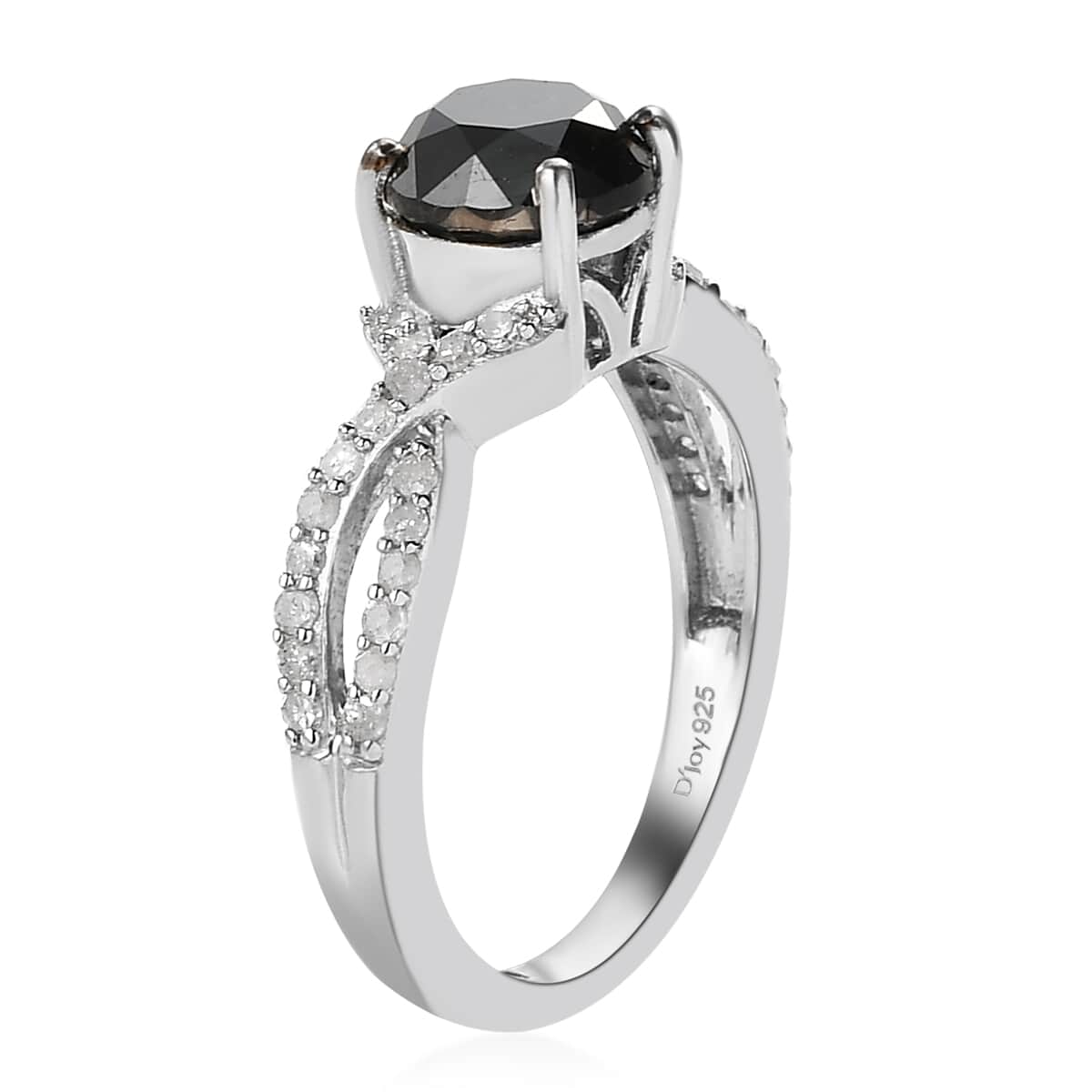 Black Diamond and Diamond Ring in Platinum Over Sterling Silver (Size 9.0) 2.00 ctw image number 3