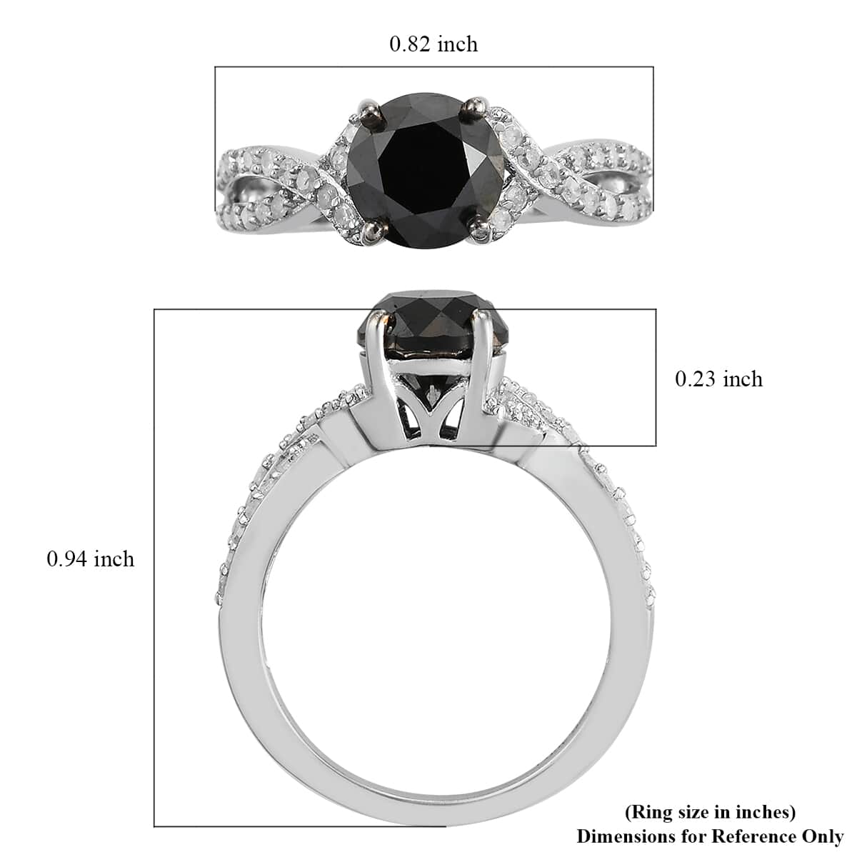 Black Diamond and Diamond Ring in Platinum Over Sterling Silver (Size 9.0) 2.00 ctw image number 5