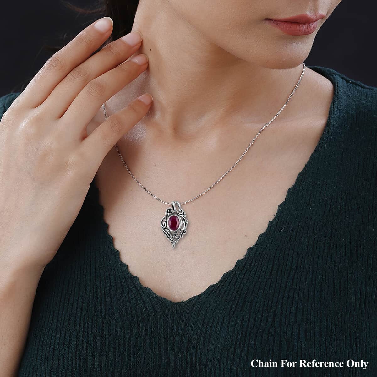 Mother’s Day Gift Bali Legacy Niassa Ruby (FF) Pendant in Sterling Silver 1.25 ctw image number 2