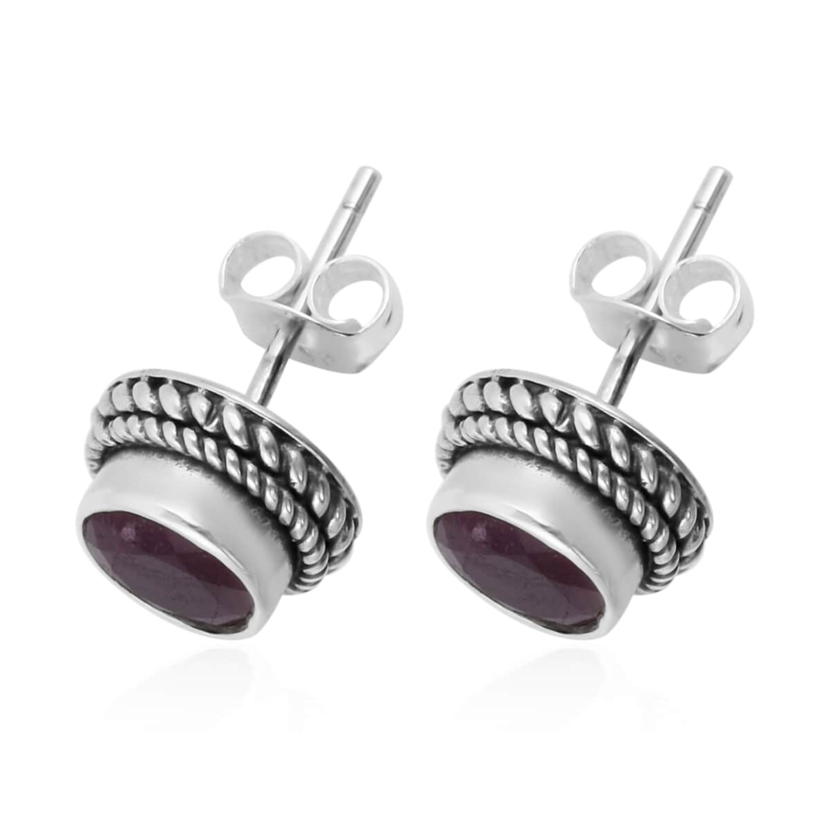 Bali Legacy Niassa Ruby (FF) Stud Earrings in Sterling Silver 1.50 ctw image number 3