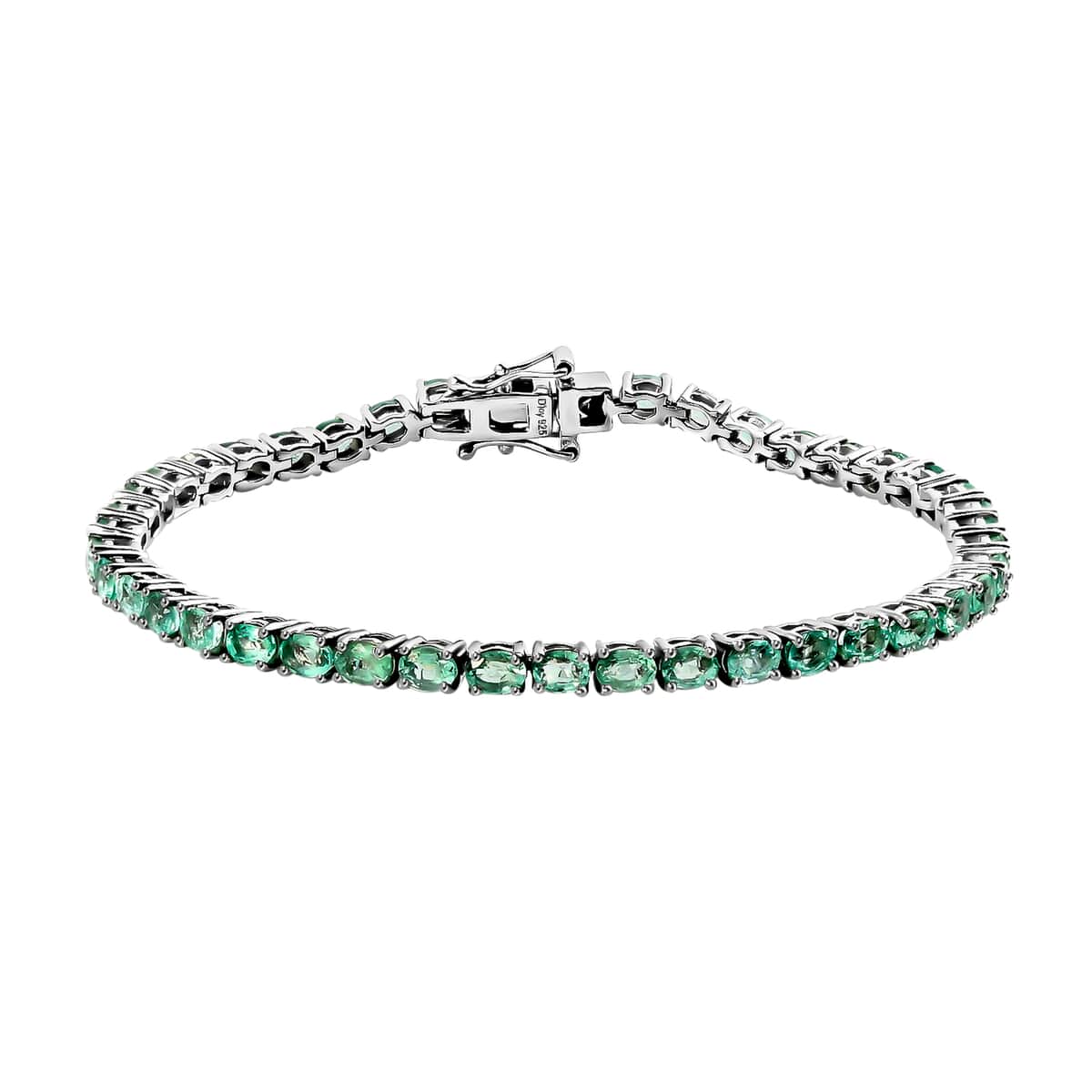 Boyaca Colombian Emerald Bracelet in Platinum Over Sterling Silver, Silver Tennis Bracelet, Birthday Gifts For Her (7.25 In) 6.35 ctw image number 0