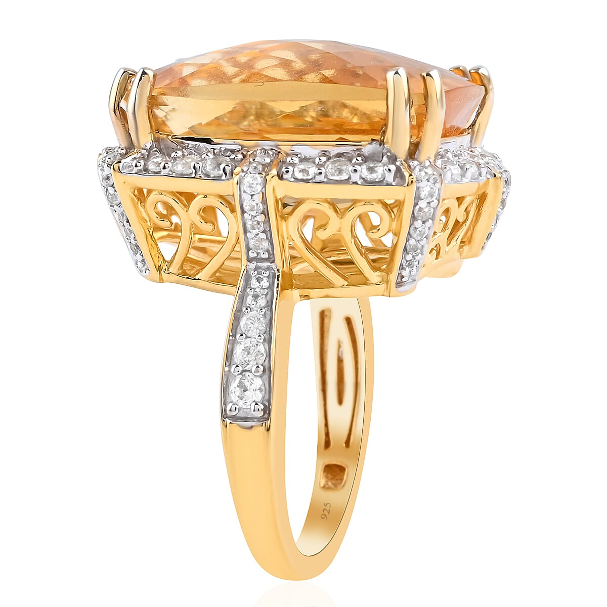 Natural White Zircon Ring in Vermeil Yellow Gold Over Sterling Silver (Size 7.0) 8.20 Grams 1.35 ctw image number 2