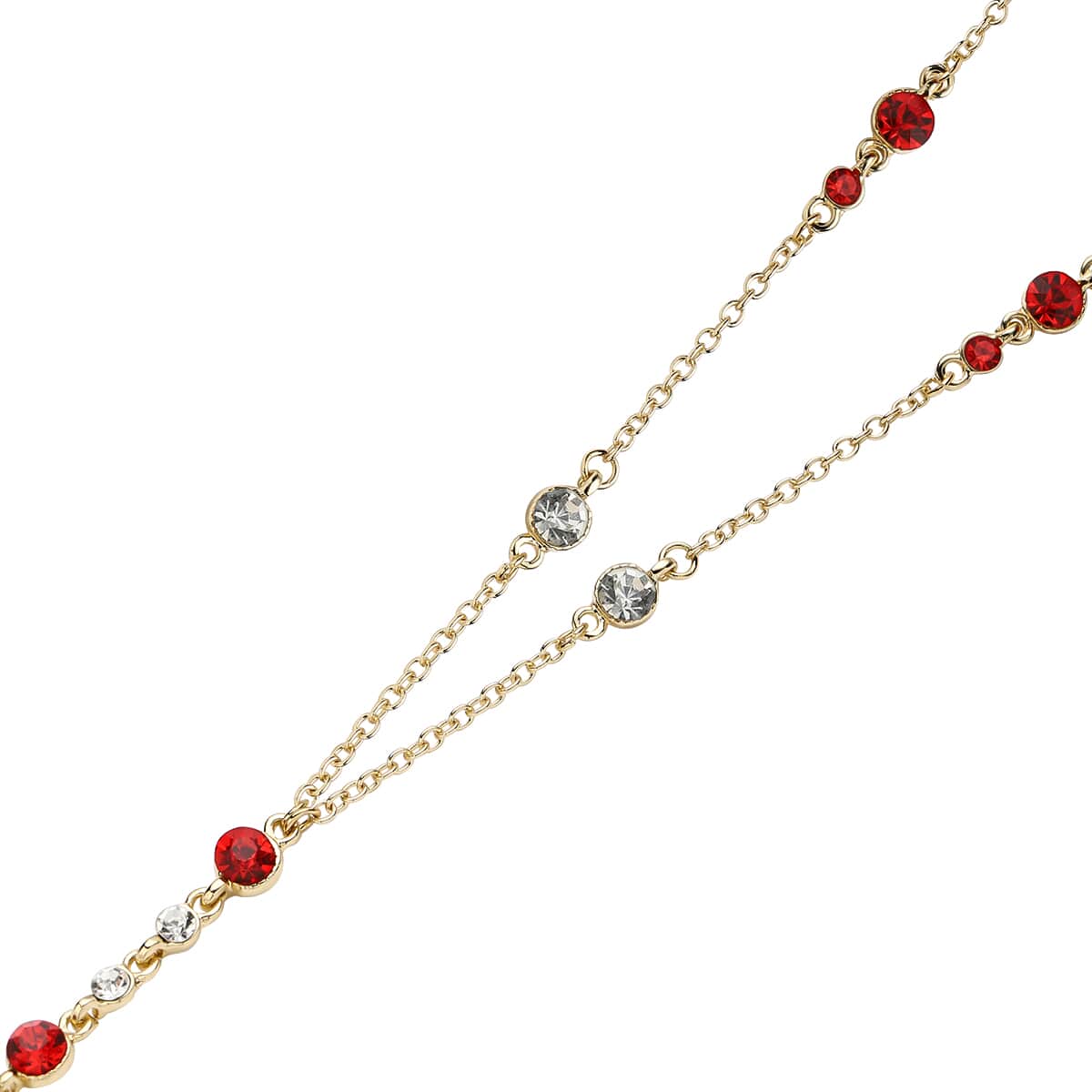 Red and White Austrian Crystal Easter Egg Necklace 23.5 Inches in Goldtone image number 4