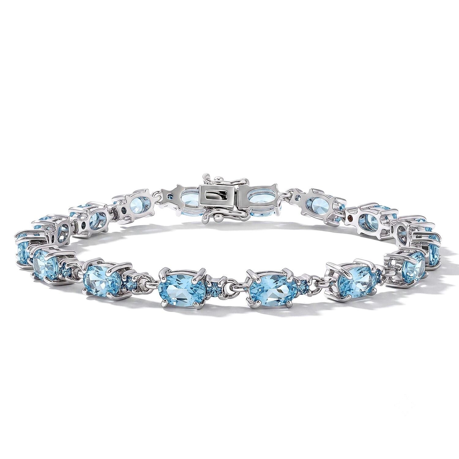 Premium Cambodian Blue Zircon, Luxuriant Lab Grown Blue Diamond (IR) (SI) (0.65 cts) Bracelet in Rhodium Over Sterling Silver (6.50 In) 15.85 ctw