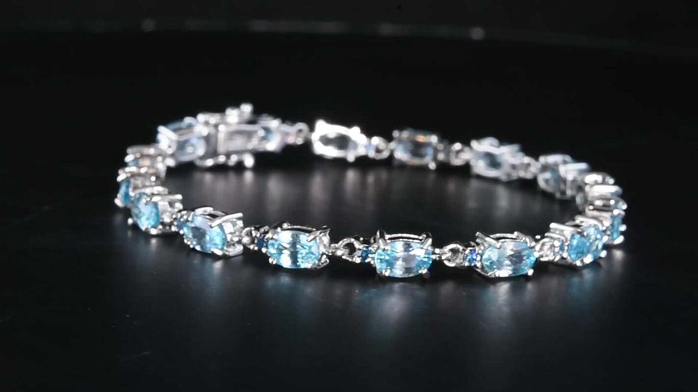 Premium Cambodian Blue Zircon, Luxuriant Lab Grown Blue Diamond (IR) (SI) (0.65 cts) Bracelet in Rhodium Over Sterling Silver (6.50 In) 15.85 ctw