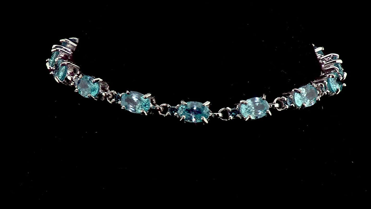 Premium Cambodian Blue Zircon, Luxuriant Lab Grown Blue Diamond (IR) (SI) (0.65 cts) Bracelet in Rhodium Over Sterling Silver (6.50 In) 15.85 ctw
