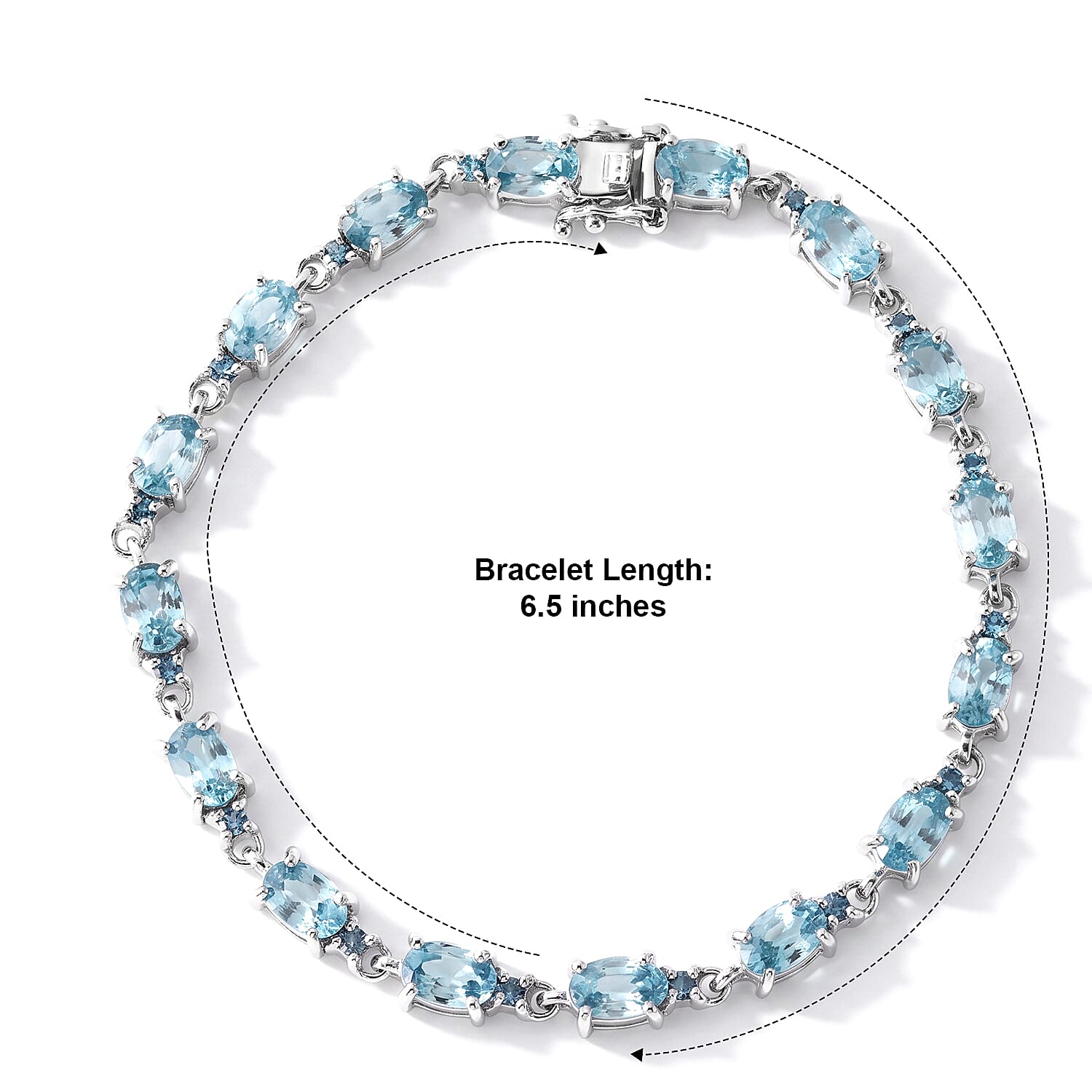 Premium Cambodian Blue Zircon and Luxuriant Lab Grown Blue Diamond IR SI 15.85 ctw Blue Fire Endless Waves Bracelet in Rhodium Over Sterling Silver (6.50 In)