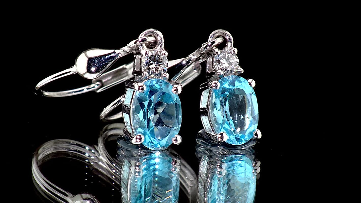 Premium Swiss Blue Topaz and Luxuriant Lab Grown Diamond 2.00 ctw Solitaire Lever Back Earrings in Rhodium Over Sterling Silver