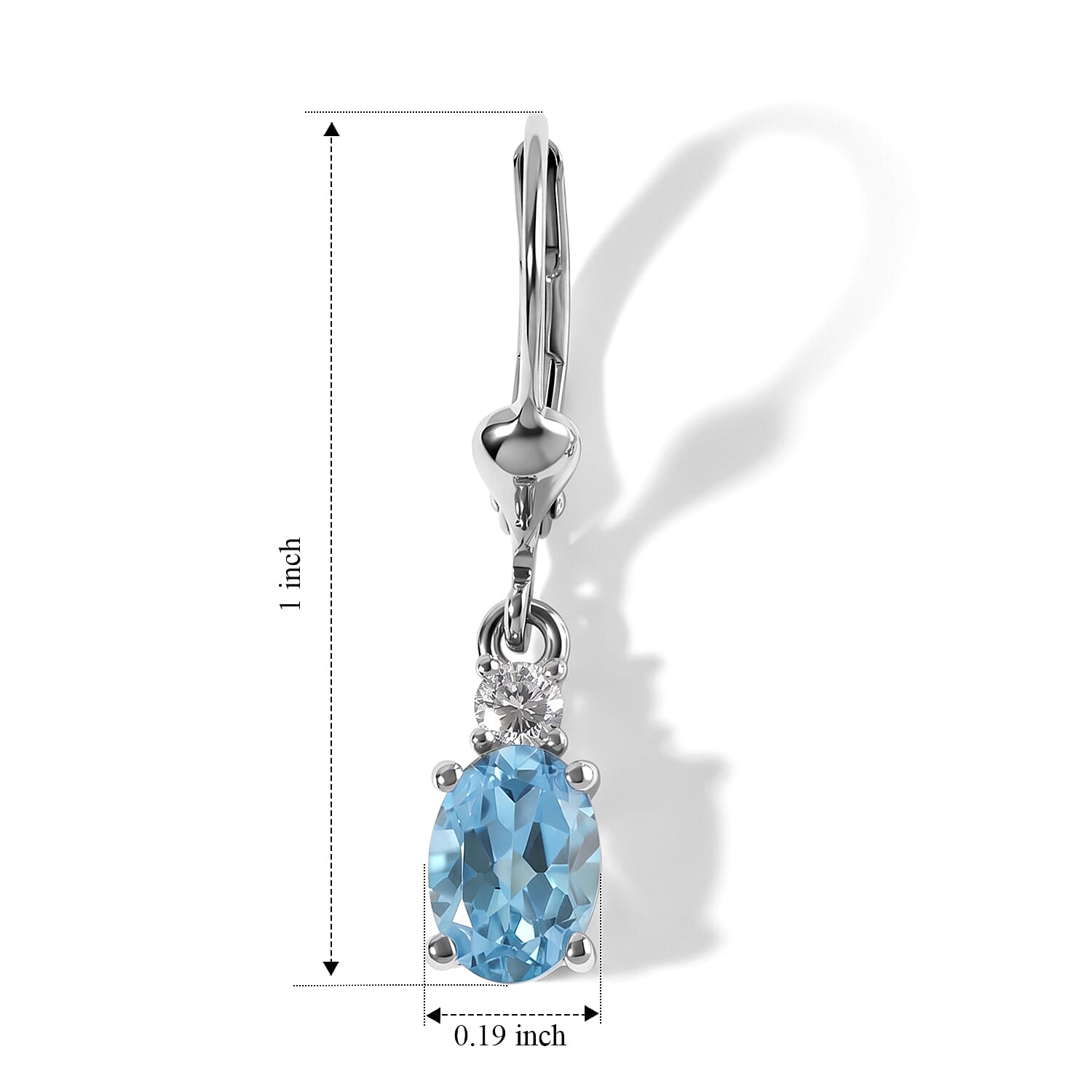 Premium Swiss Blue Topaz and Luxuriant Lab Grown Diamond 2.00 ctw Solitaire Lever Back Earrings in Rhodium Over Sterling Silver