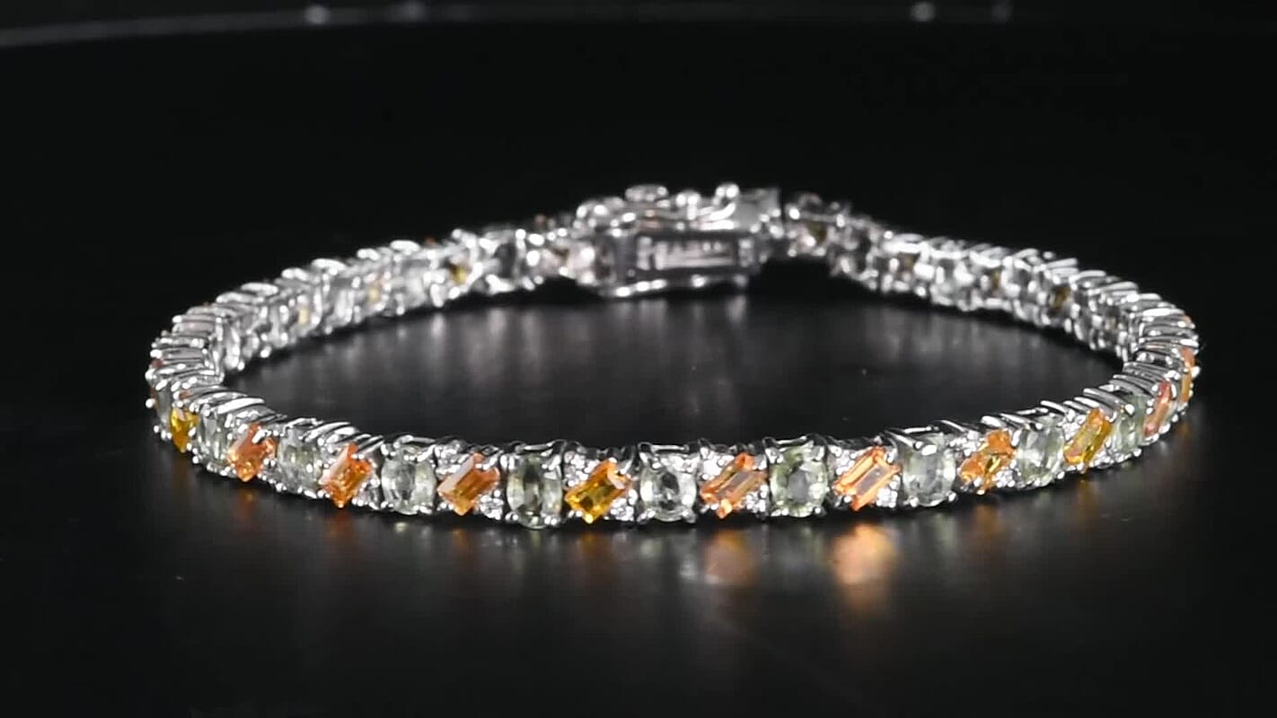 D''Joy Premium Green Sapphire, Yellow Sapphire and Moissanite Bracelet in Rhodium Over Sterling Silver (6.50 In) 8.90 ctw