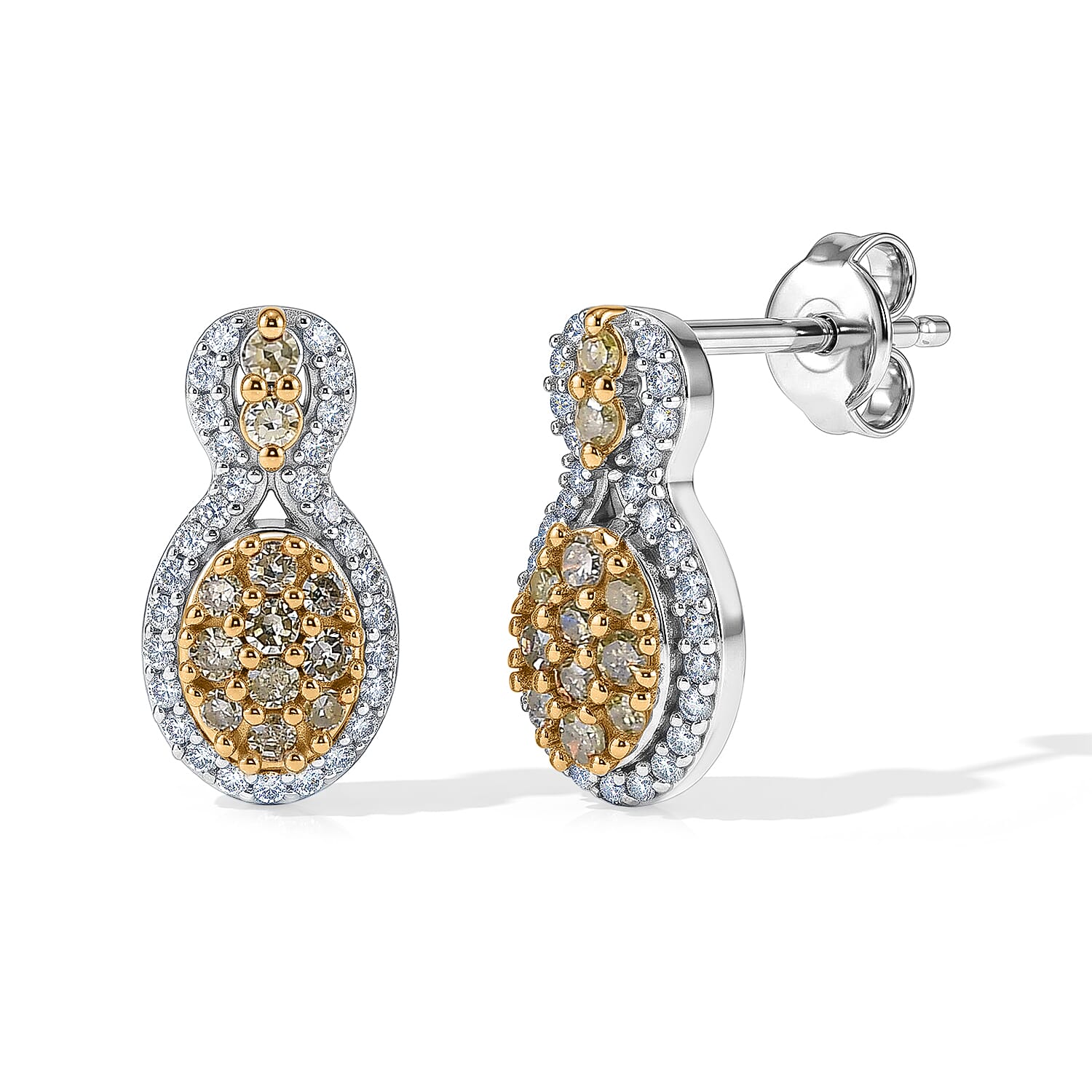 D'Joy Yellow and White Diamond 0.50 ctw Cluster Earrings in Rhodium Over Sterling Silver