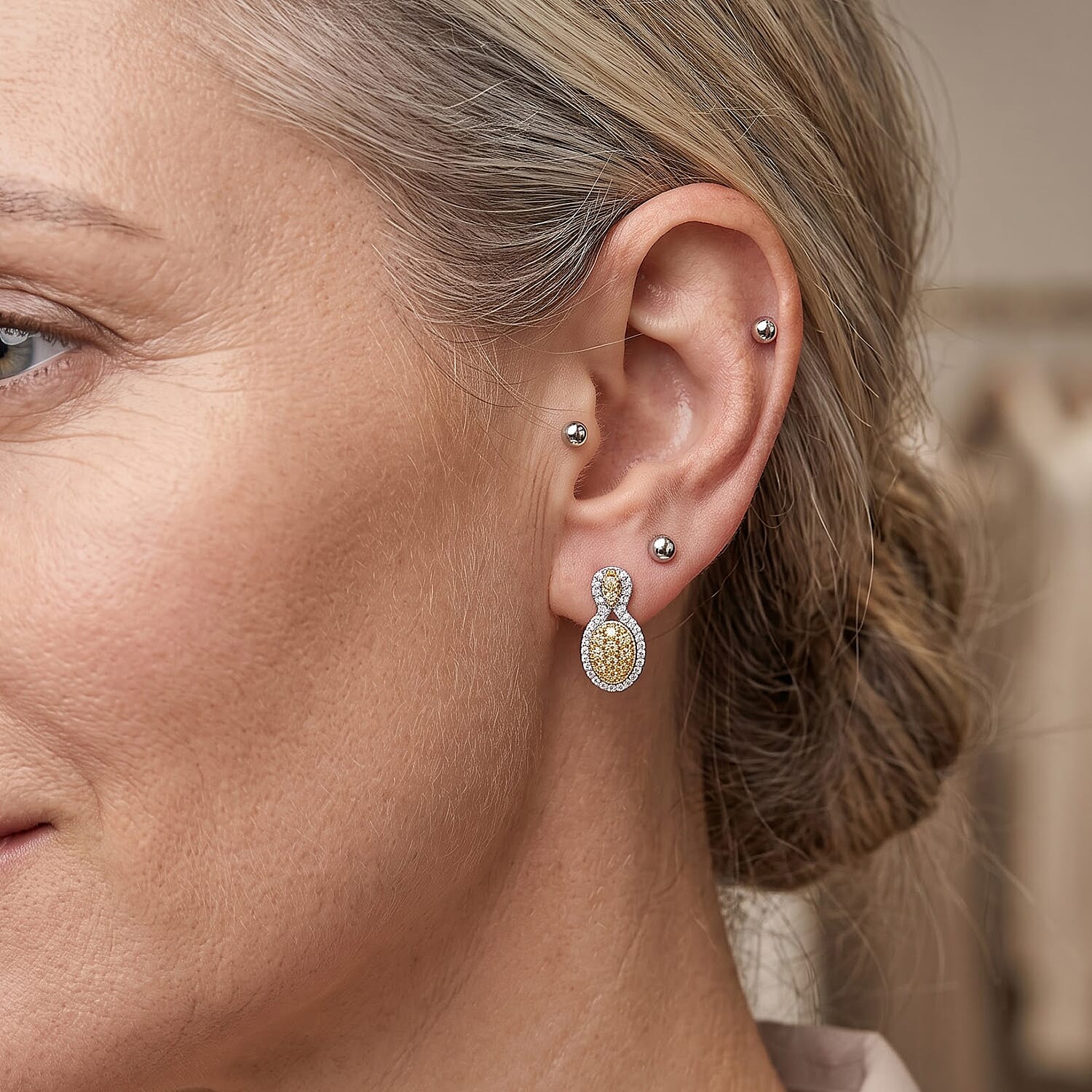 D'Joy Yellow and White Diamond 0.50 ctw Cluster Earrings in Rhodium Over Sterling Silver