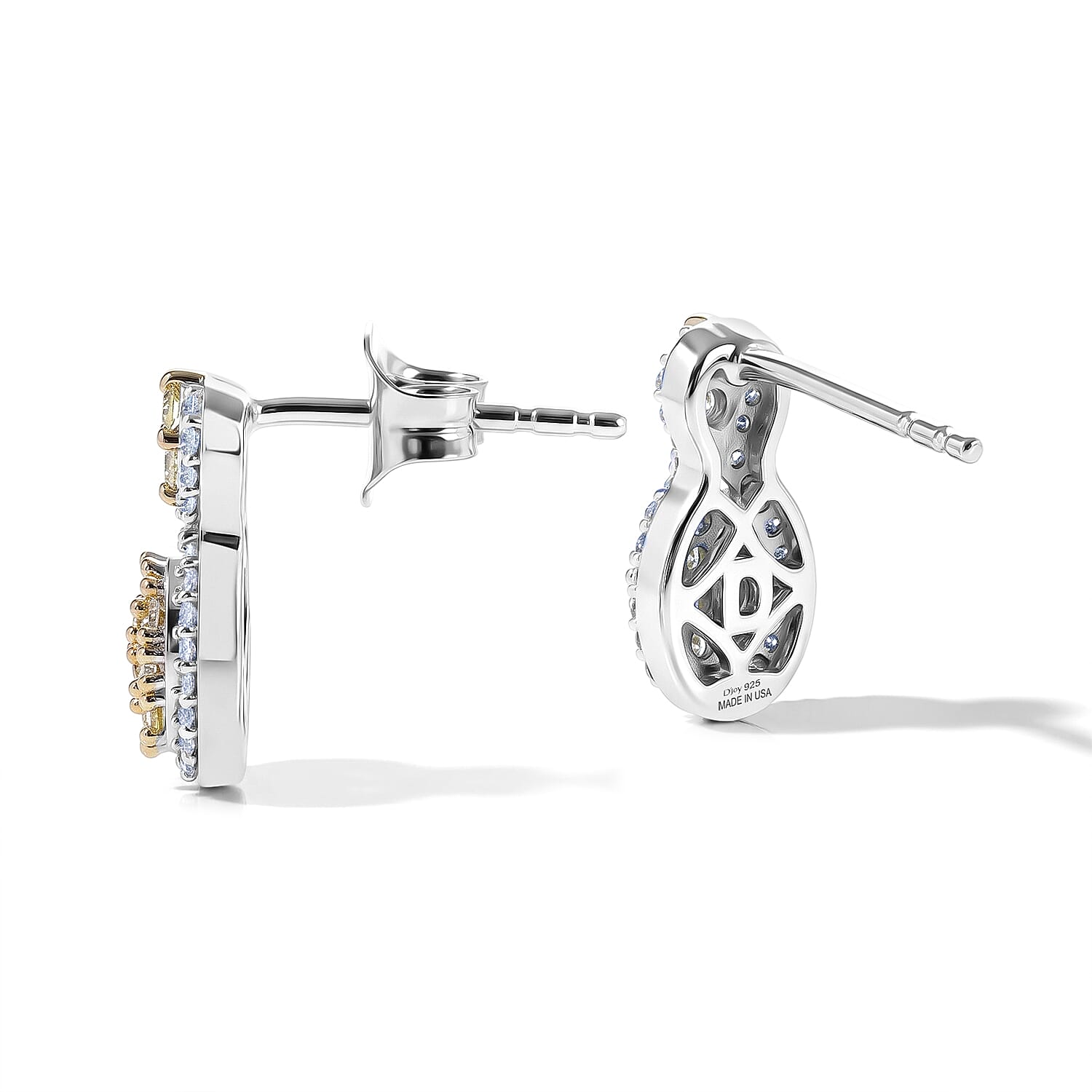 D'Joy Yellow and White Diamond 0.50 ctw Cluster Earrings in Rhodium Over Sterling Silver