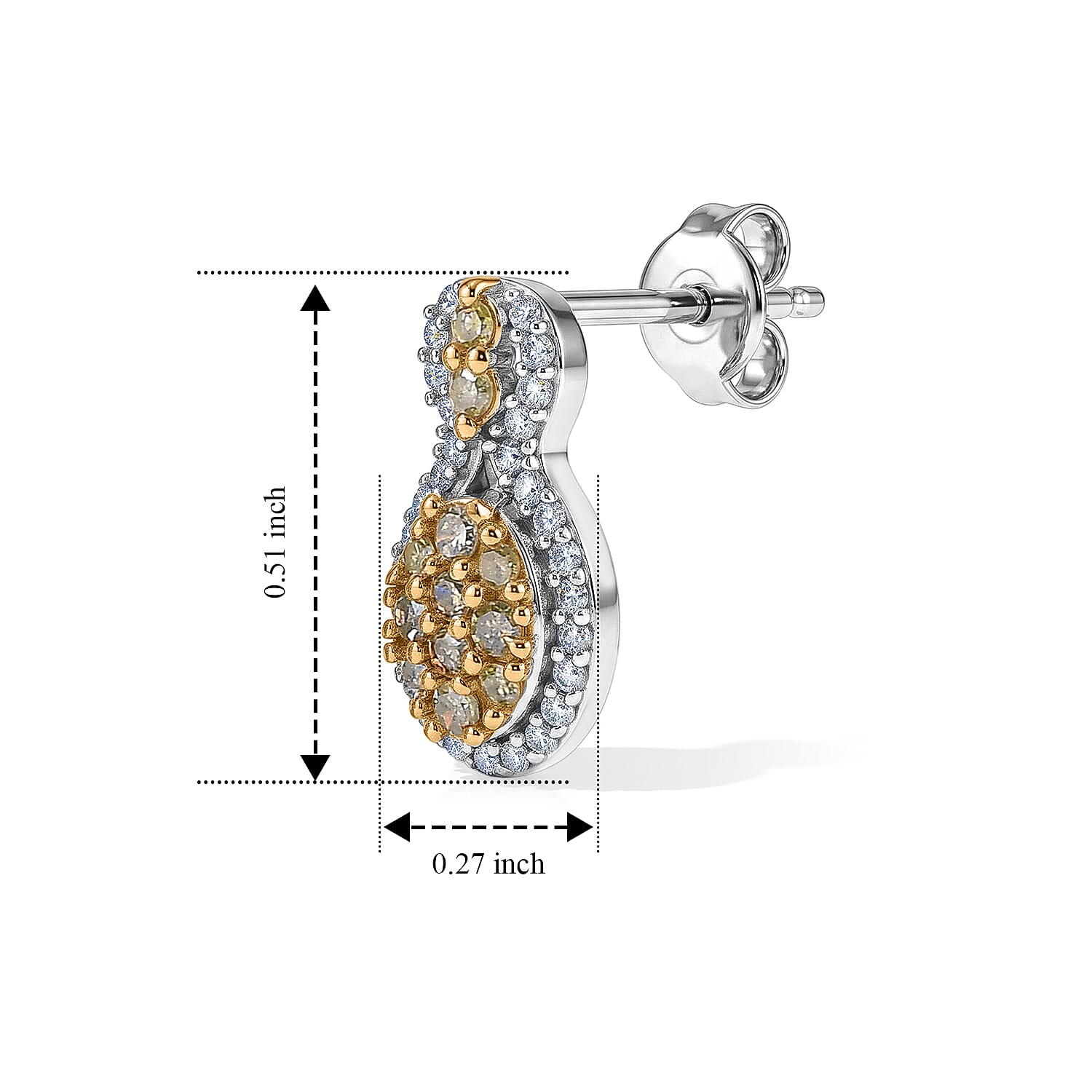 D'Joy Yellow and White Diamond 0.50 ctw Cluster Earrings in Rhodium Over Sterling Silver