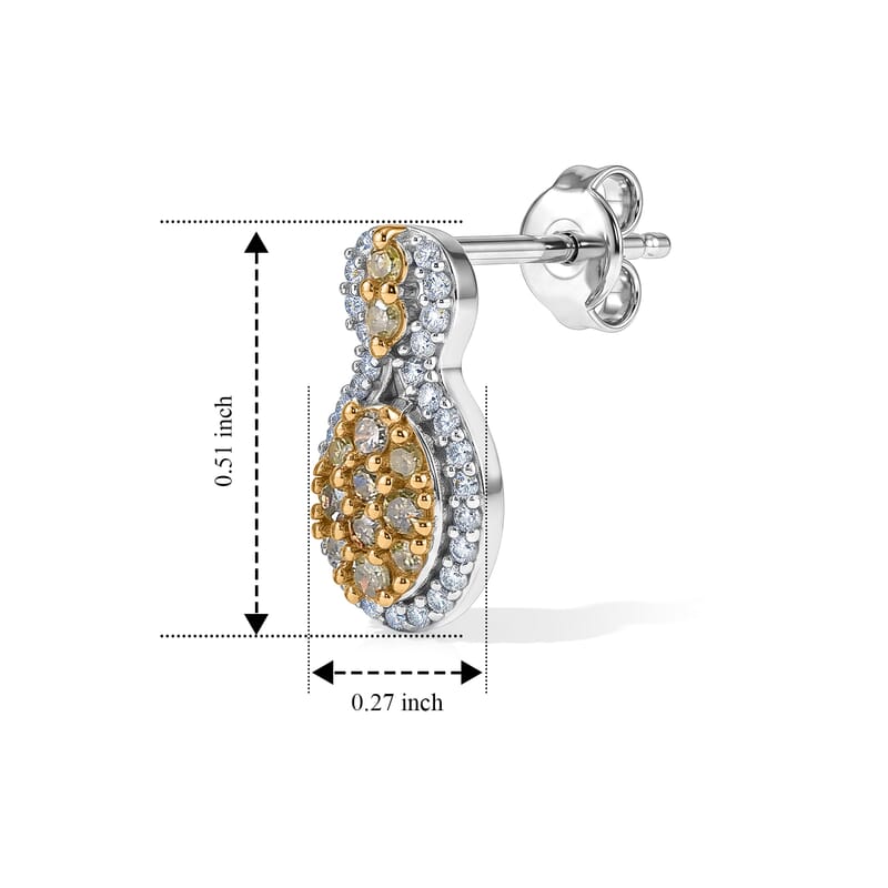 D'Joy Yellow and White Diamond 0.50 ctw Cluster Earrings in Rhodium Over Sterling Silver