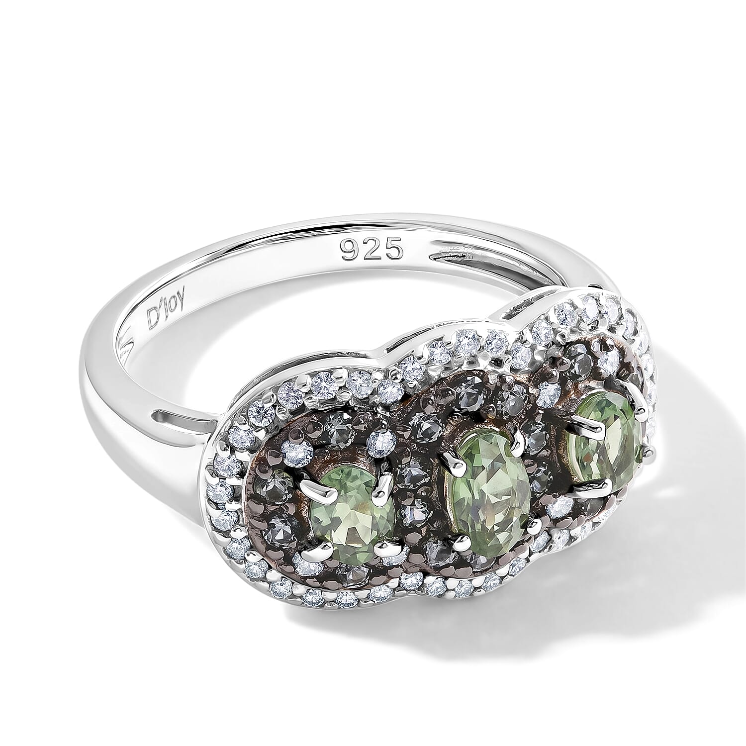 D'Joy Premium Green Sapphire and Moissanite 1.50 ctw Ring in Rhodium Over Sterling Silver (Size 6.0)