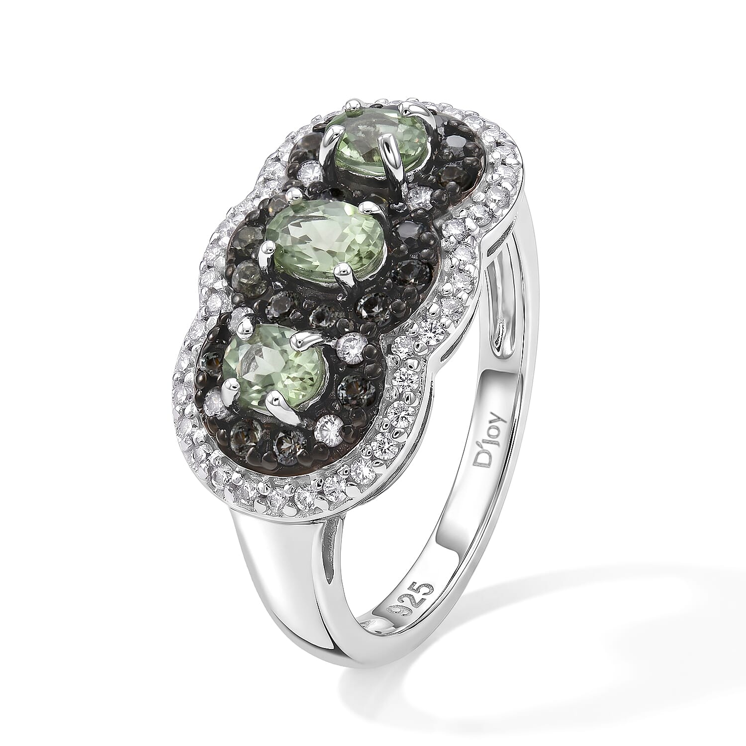 D'Joy Premium Green Sapphire and Moissanite 1.50 ctw Ring in Rhodium Over Sterling Silver (Size 6.0)