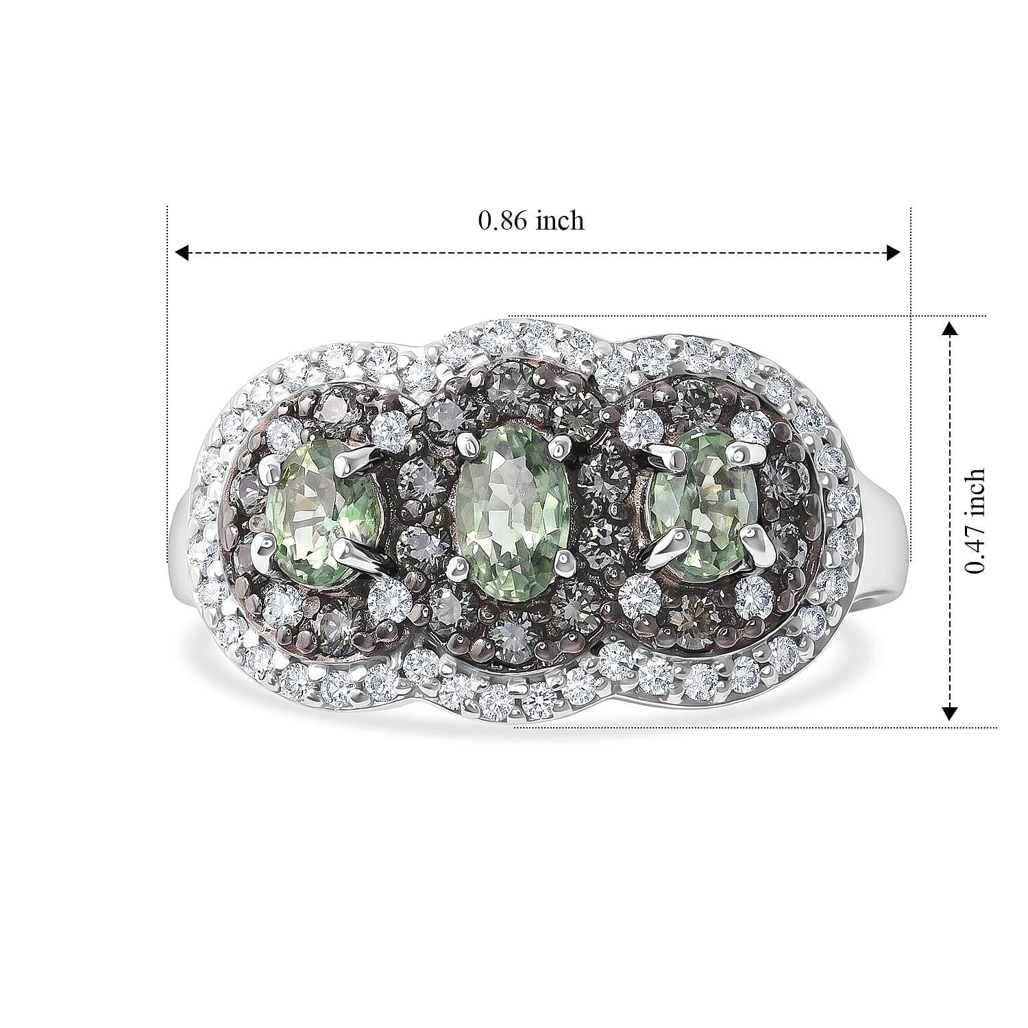 D'Joy Premium Green Sapphire and Moissanite 1.50 ctw Ring in Rhodium Over Sterling Silver (Size 6.0)