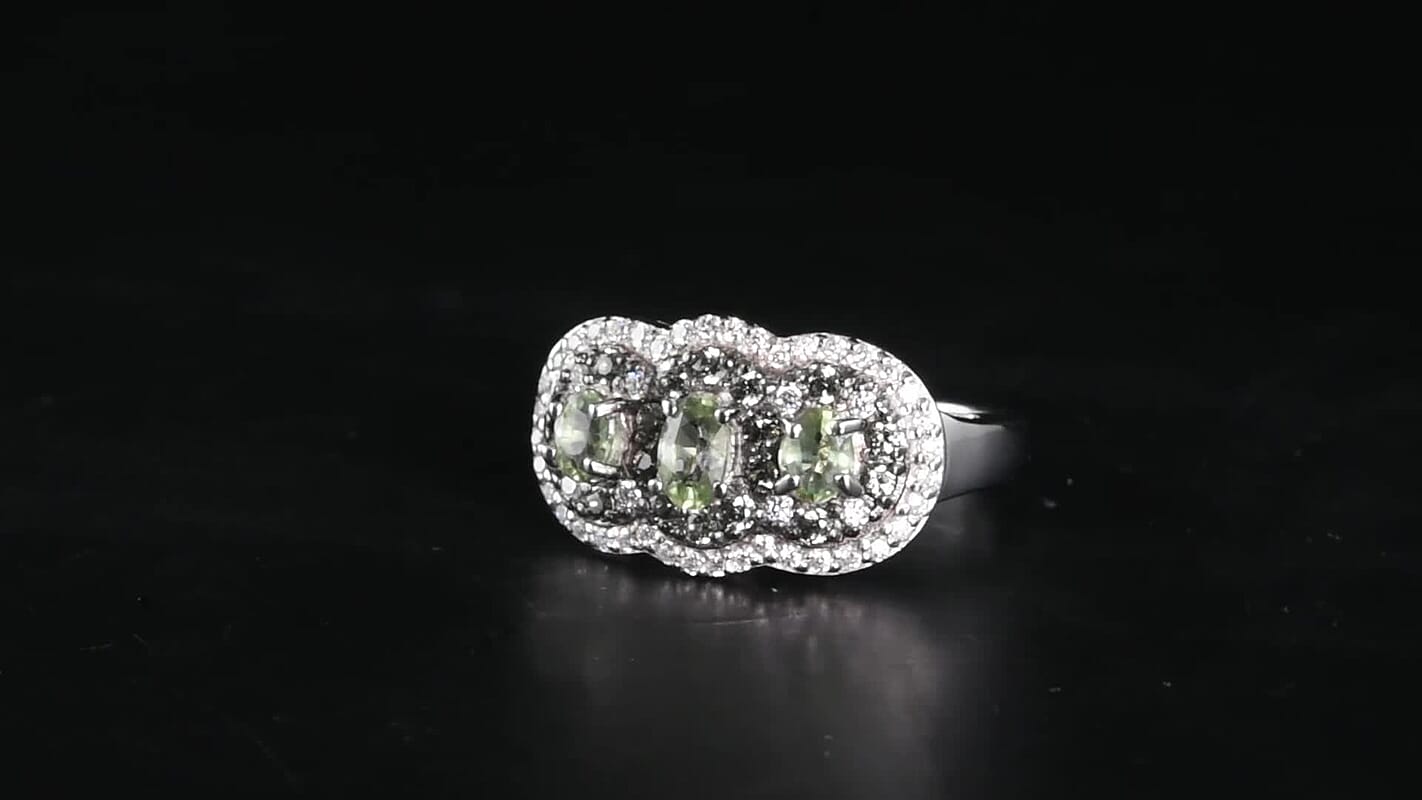 D''Joy Premium Green Sapphire and Moissanite 1.50 ctw Ring in Rhodium Over Sterling Silver (Size 7.0)