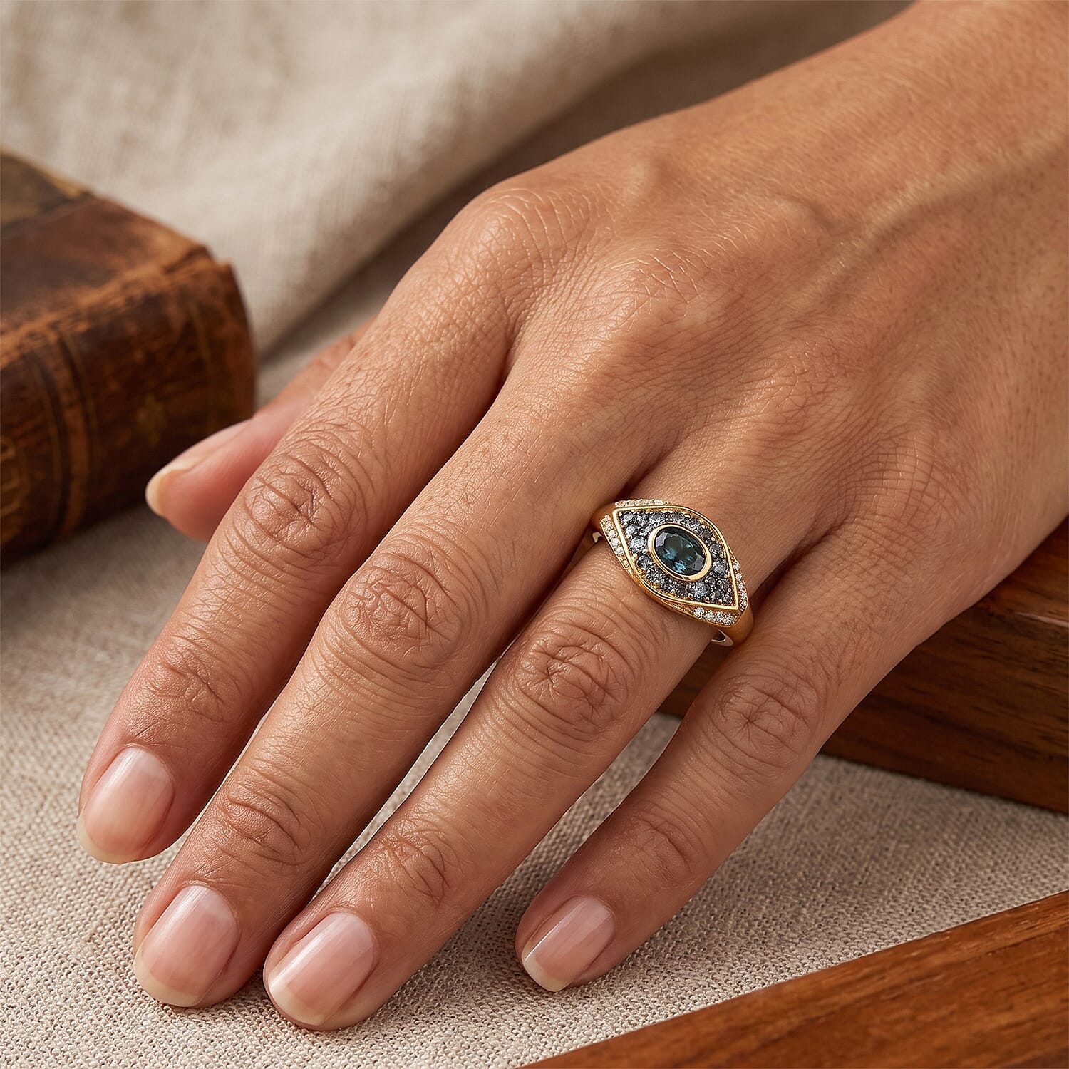 D'Joy Premium Green Sapphire and Moissanite 1.15 ctw Ring in 18K Vermeil Yellow Gold Over Sterling Silver (Size 6.0)
