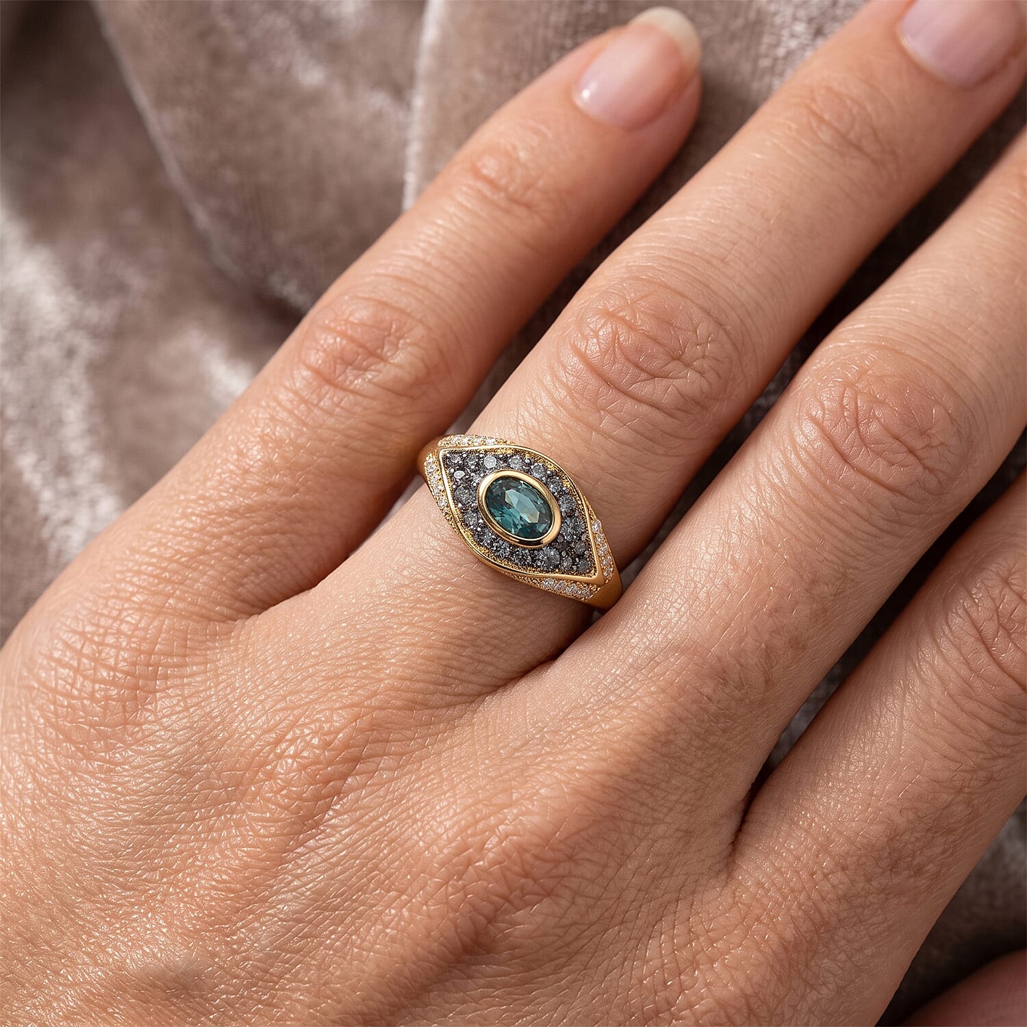 D'Joy Premium Green Sapphire and Moissanite 1.15 ctw Ring in 18K Vermeil Yellow Gold Over Sterling Silver (Size 6.0)