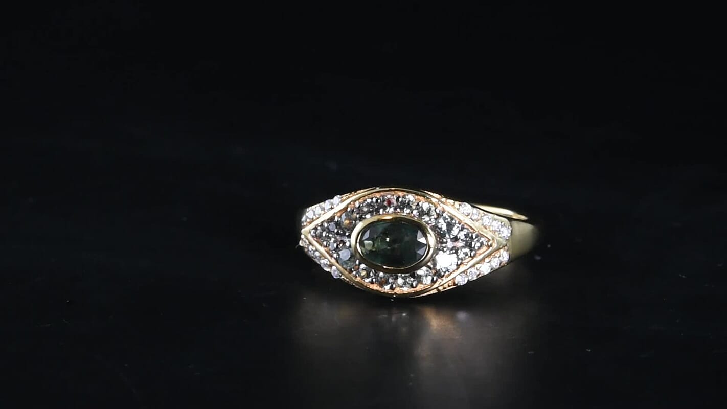 D''Joy Premium Green Sapphire and Moissanite 1.15 ctw Ring in 18K Vermeil Yellow Gold Over Sterling Silver (Size 8.0)