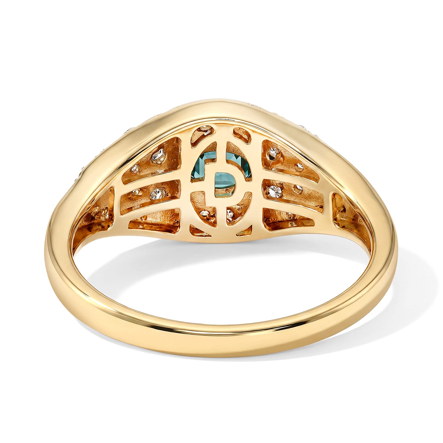 D'Joy Premium Sapucaia Green Sapphire and Moissanite 1.15 ctw The Verdant Eye Ring in 18K Vermeil Yellow Gold Over Sterling Silver (Size 7.0)