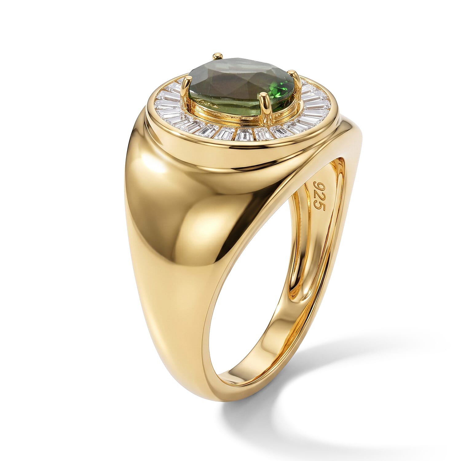 D'Joy Premium Green Sapphire and Moissanite 2.25 ctw Men's Ring in 18K Vermeil Yellow Gold Over Sterling Silver (Size 10.0)
