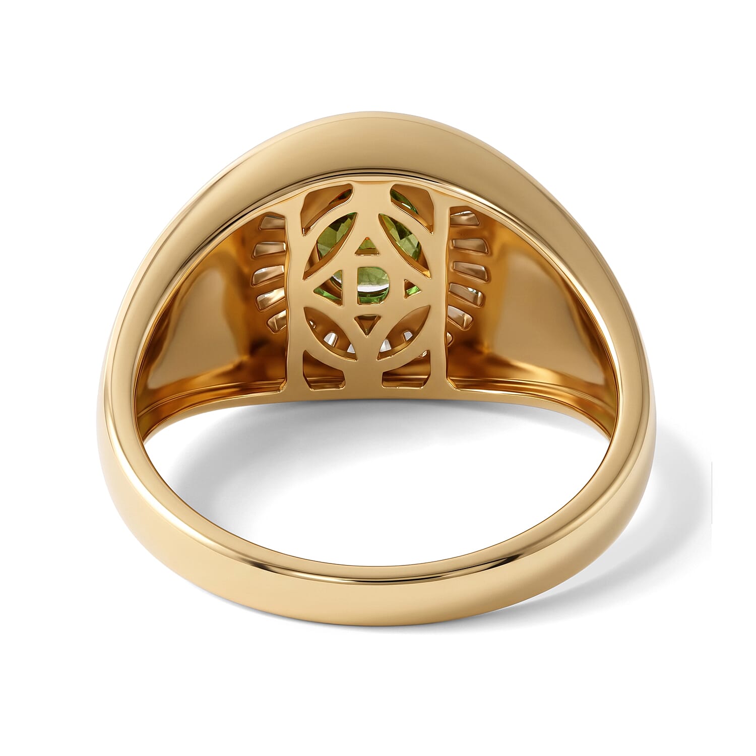 D'Joy Premium Green Sapphire and Moissanite 2.25 ctw Men's Ring in 18K Vermeil Yellow Gold Over Sterling Silver (Size 10.0)