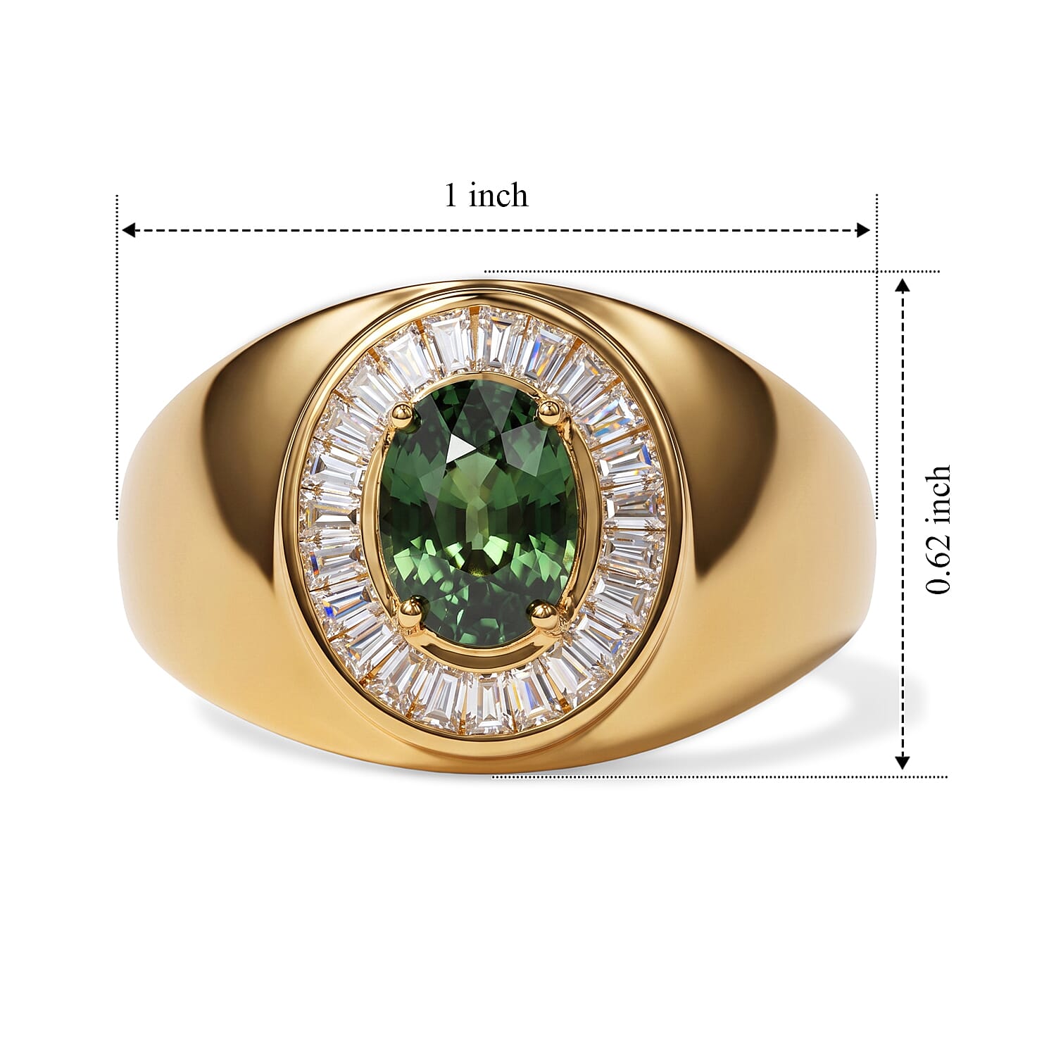 D'Joy Premium Green Sapphire and Moissanite 2.25 ctw Men's Ring in 18K Vermeil Yellow Gold Over Sterling Silver (Size 10.0)