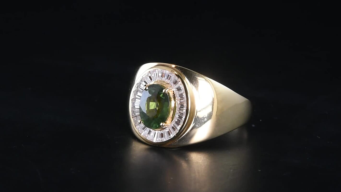 D''Joy Premium Green Sapphire and Moissanite 2.25 ctw Men''s Ring in 18K Vermeil Yellow Gold Over Sterling Silver (Size 10.0)