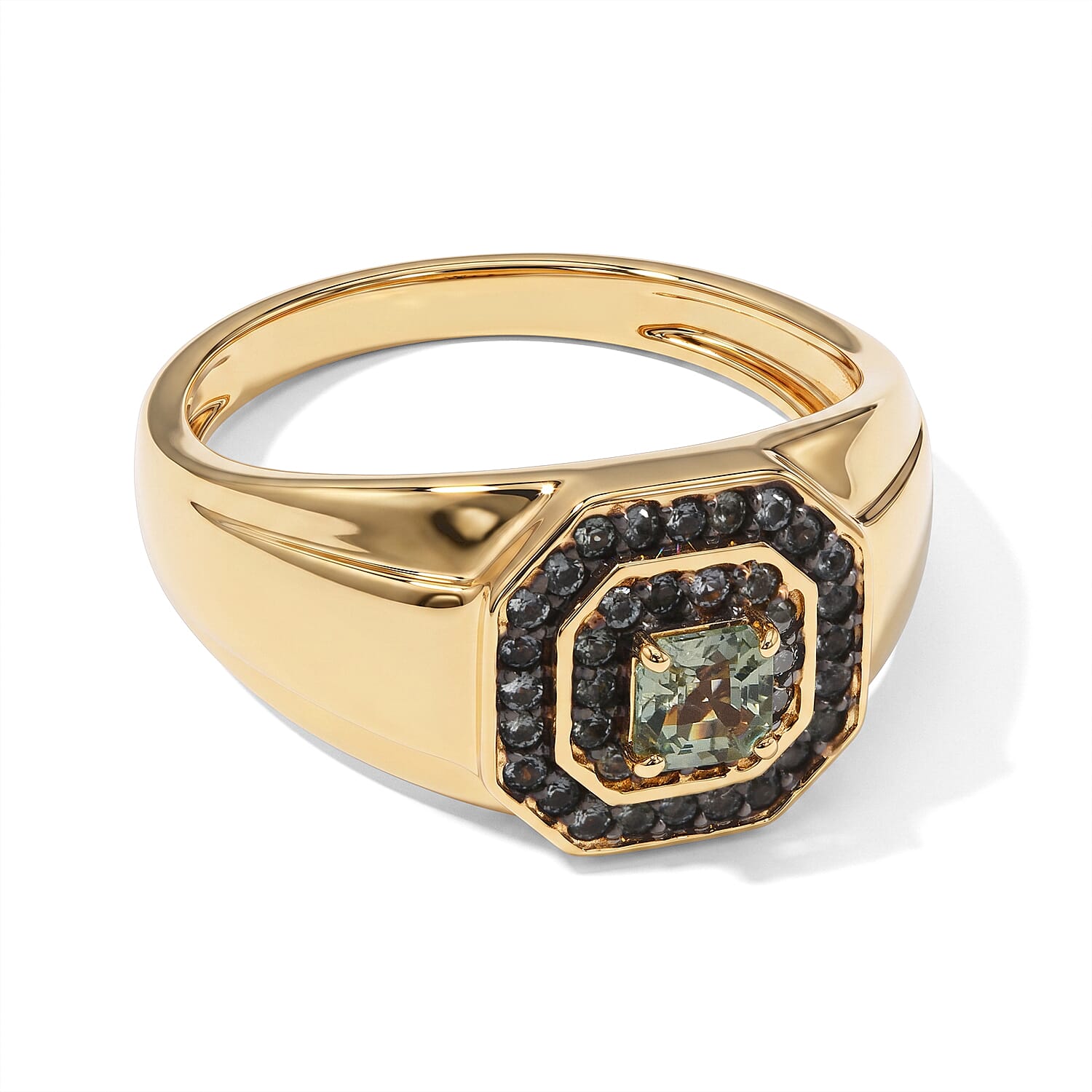 D'Joy Premium Sapucaia Green Sapphire 1.10 ctw The Verdant Legacy Men's Ring in 18K Vermeil Yellow Gold Over Sterling Silver (Size 10.0)