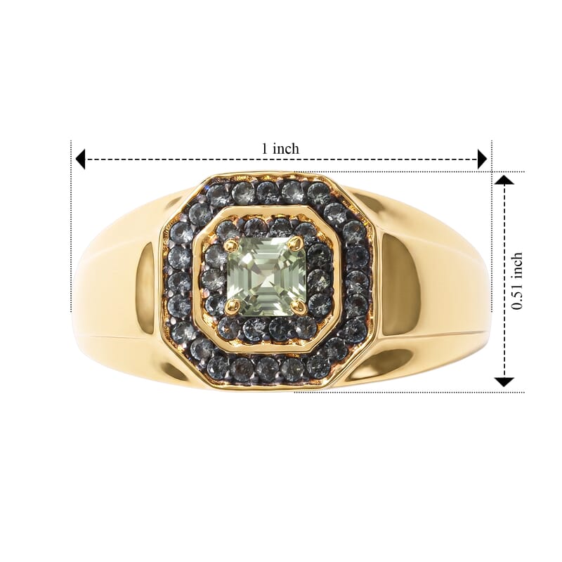 D'Joy Premium Sapucaia Green Sapphire 1.10 ctw The Verdant Legacy Men's Ring in 18K Vermeil Yellow Gold Over Sterling Silver (Size 10.0)