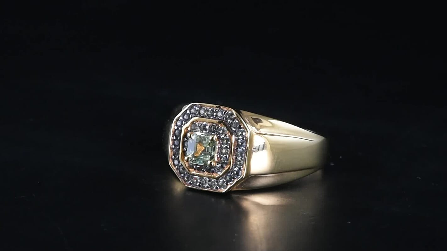 D''Joy Premium Green Sapphire 1.10 ctw Men''s Ring in 18K Vermeil Yellow Gold Over Sterling Silver (Size 10.0)