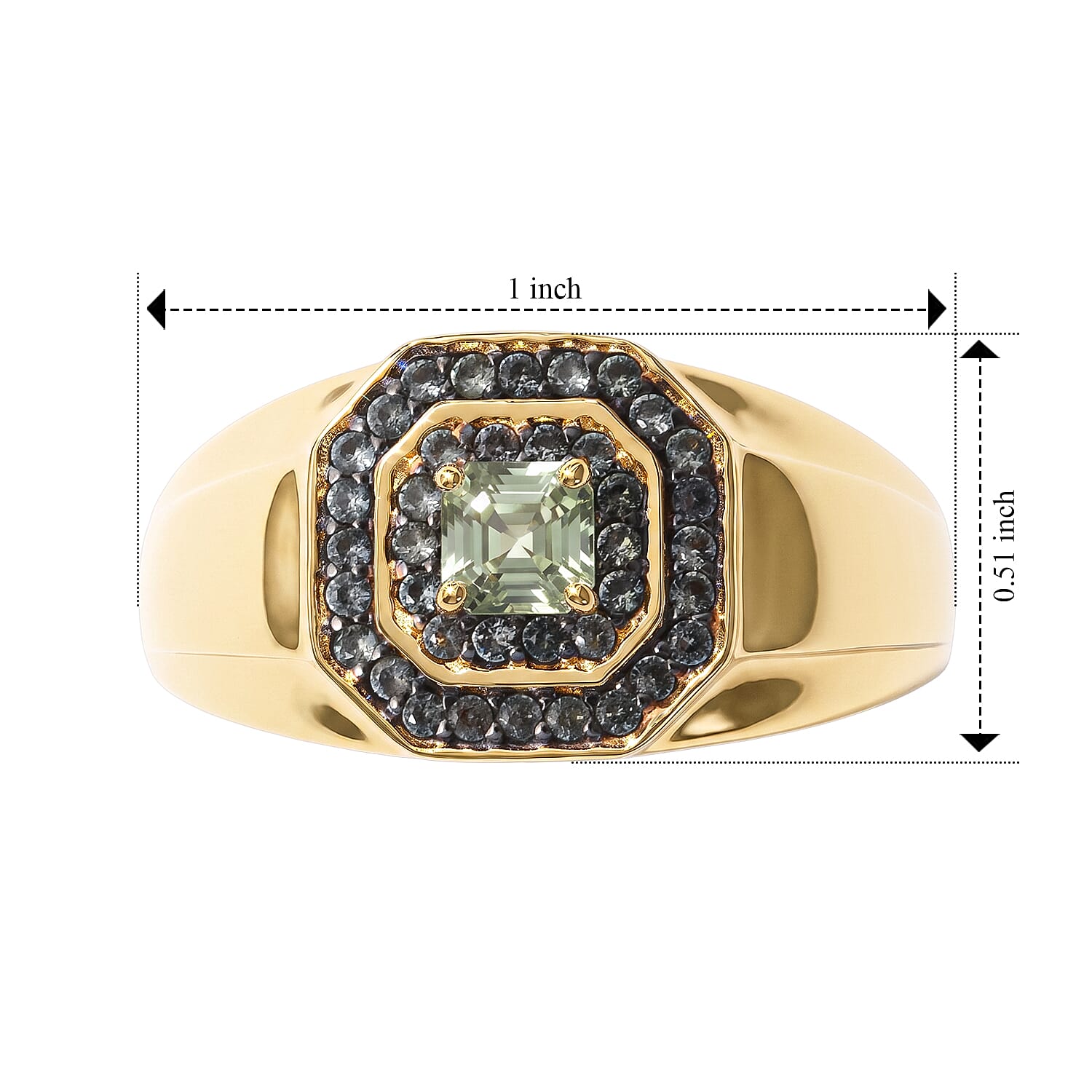 D'Joy Premium Green Sapphire 1.10 ctw Men's Ring in 18K Vermeil Yellow Gold Over Sterling Silver (Size 9.0)