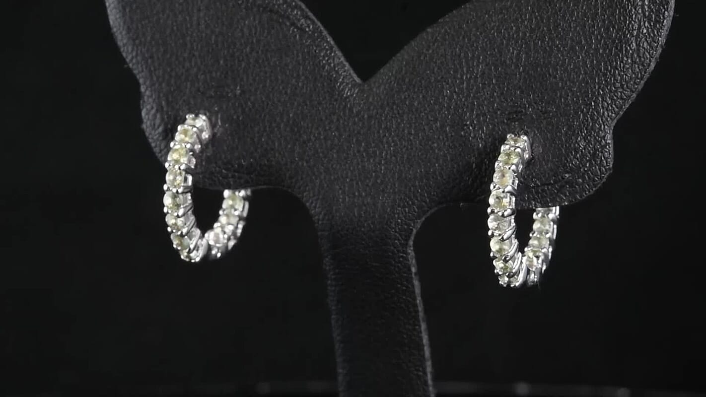 D''Joy Premium Green Sapphire Hoop Earrings in Rhodium Over Sterling Silver 1.30 ctw