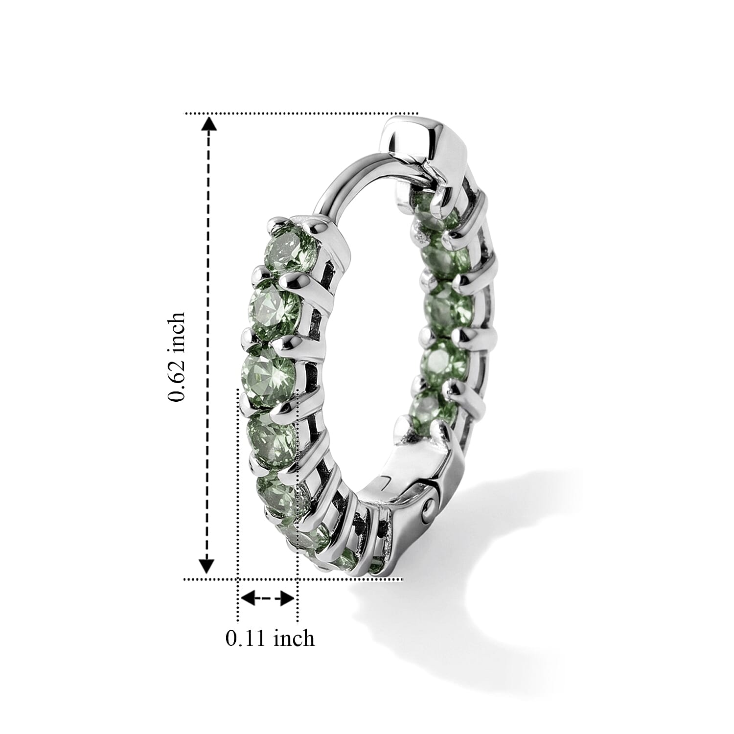 D'Joy Premium Green Sapphire 1.30 ctw Hoop Earrings in Rhodium Over Sterling Silver