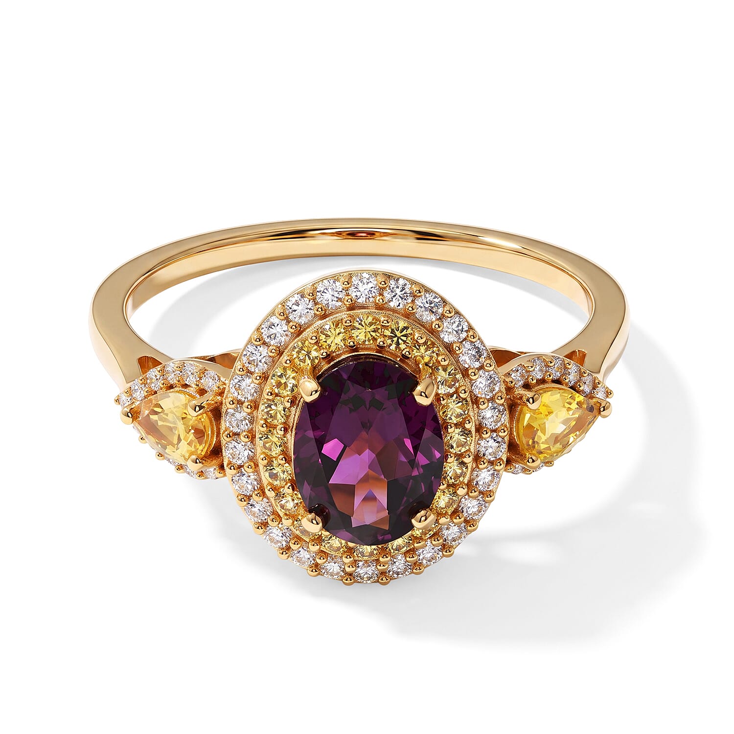 D''Joy AAA Radiant Ember Garnet and Multi Gemstone Ring in Rhodium Over Sterling Silver (Size 10.0) 2.50 ctw