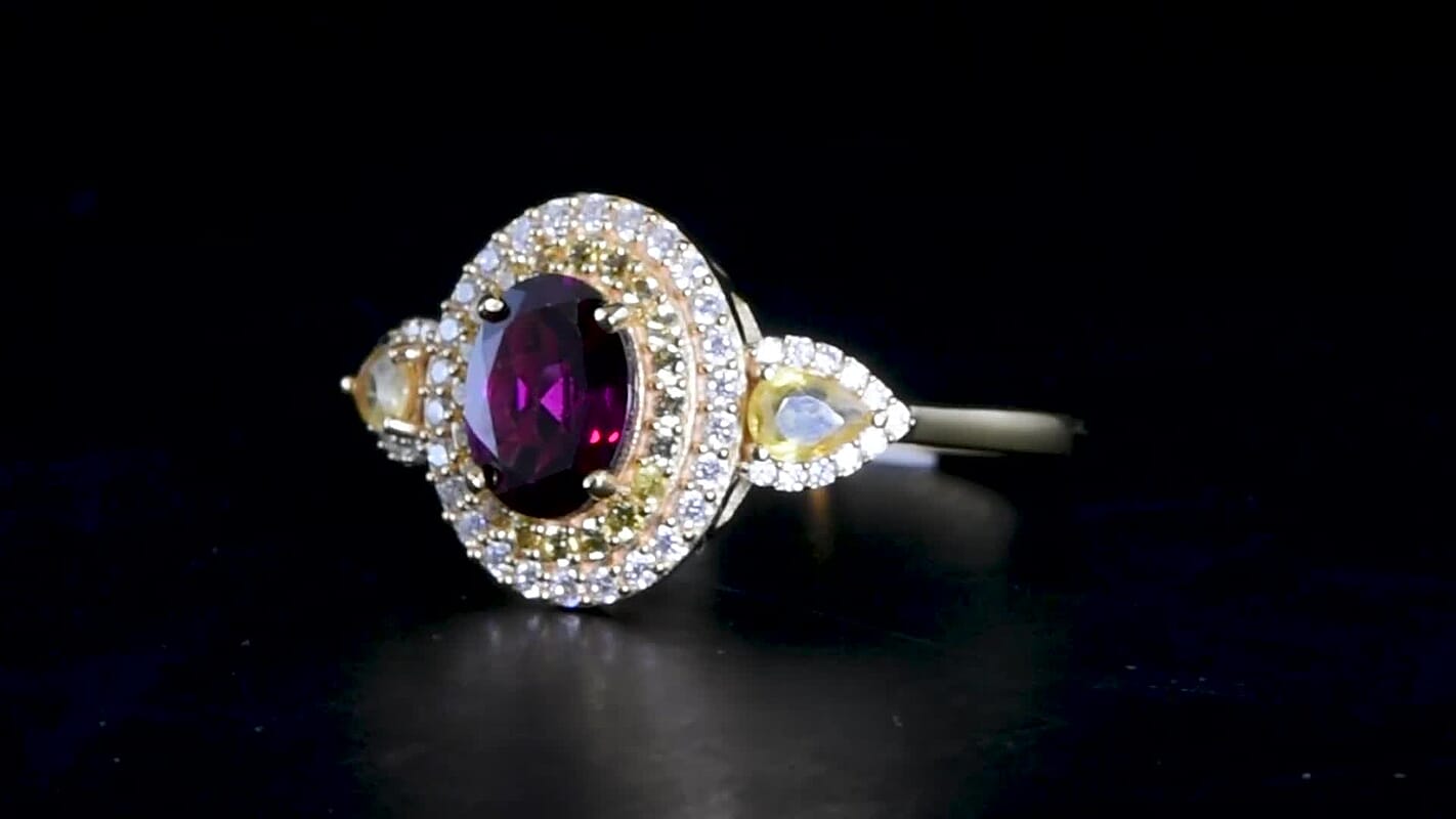 D''Joy AAA Radiant Ember Garnet and Multi Gemstone Ring in Rhodium Over Sterling Silver (Size 10.0) 2.50 ctw