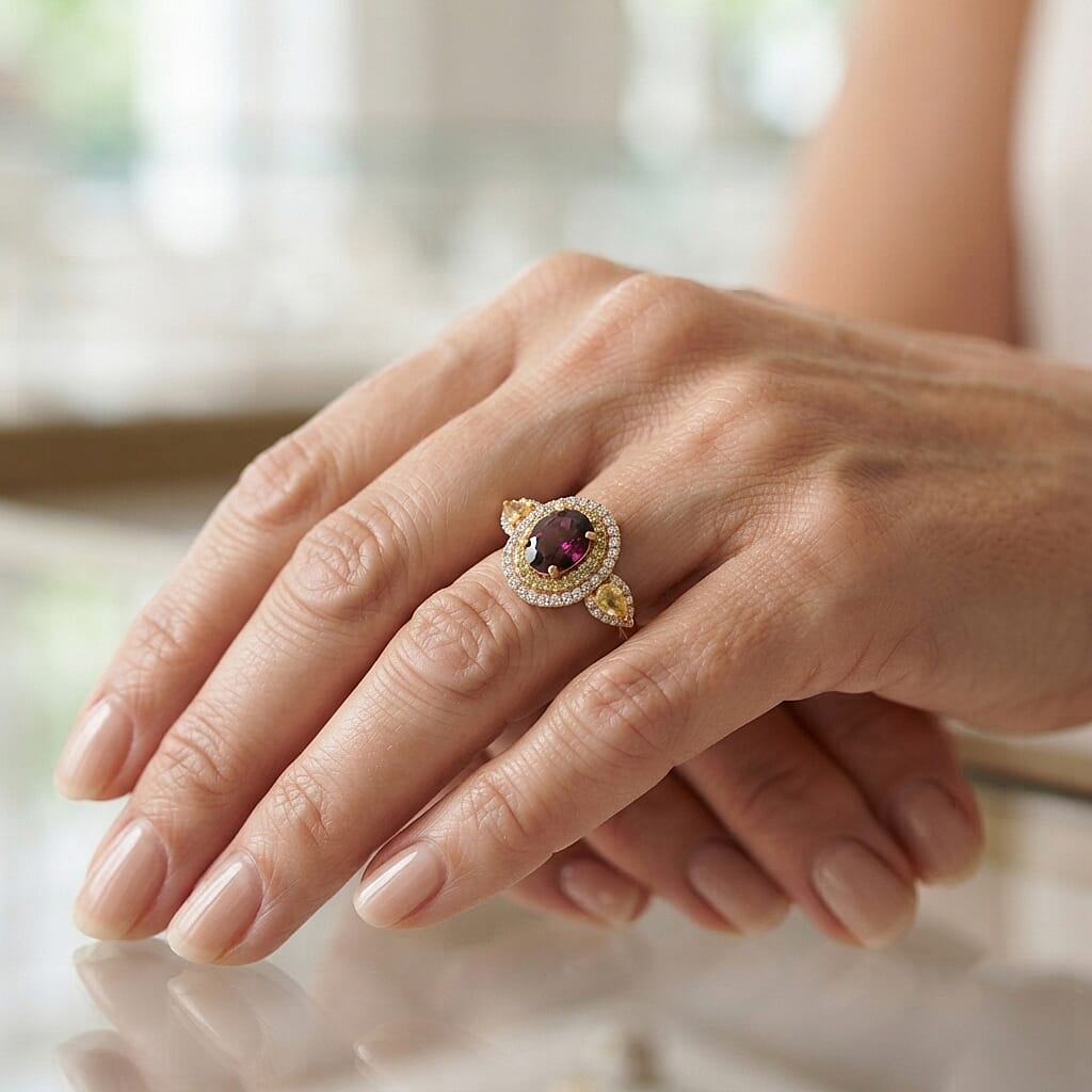 D'Joy AAA Radiant Ember Garnet and Multi Gemstone 2.50 ctw Ring in Rhodium Over Sterling Silver (Size 6.0)