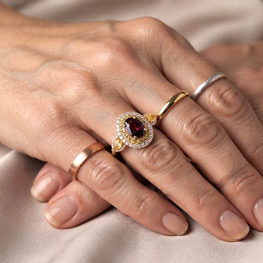 D'Joy AAA Radiant Ember Garnet and Multi Gemstone 2.50 ctw Ring in Rhodium Over Sterling Silver (Size 6.0)
