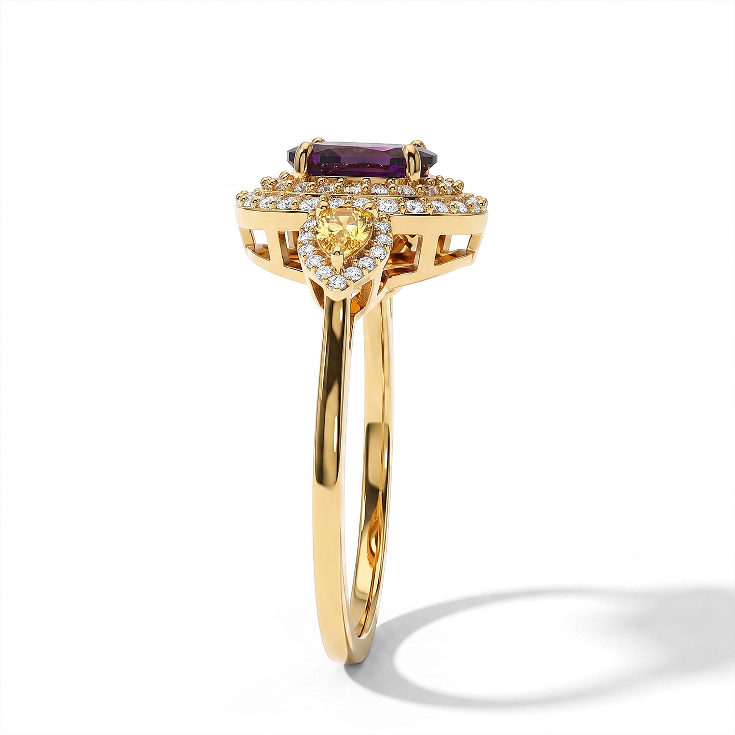 D'Joy AAA Radiant Ember Garnet and Multi Gemstone 2.50 ctw Ring in Rhodium Over Sterling Silver (Size 6.0)