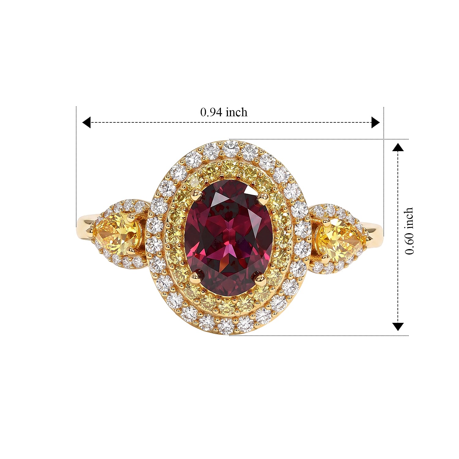 D'Joy AAA Radiant Ember Garnet and Multi Gemstone 2.50 ctw Ring in Rhodium Over Sterling Silver (Size 6.0)