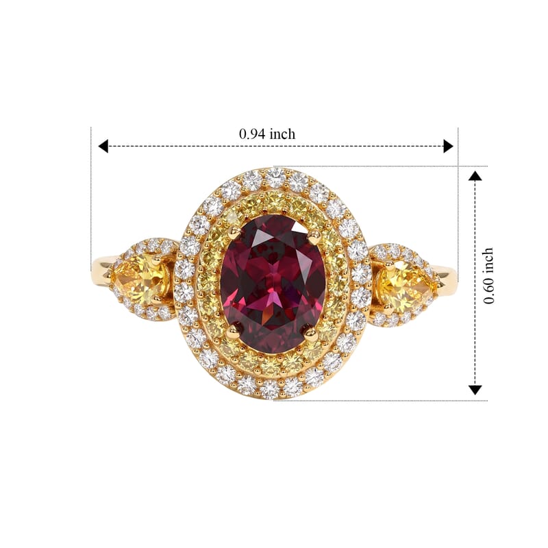D'Joy AAA Radiant Ember Garnet and Multi Gemstone 2.50 ctw Ring in Rhodium Over Sterling Silver (Size 6.0)