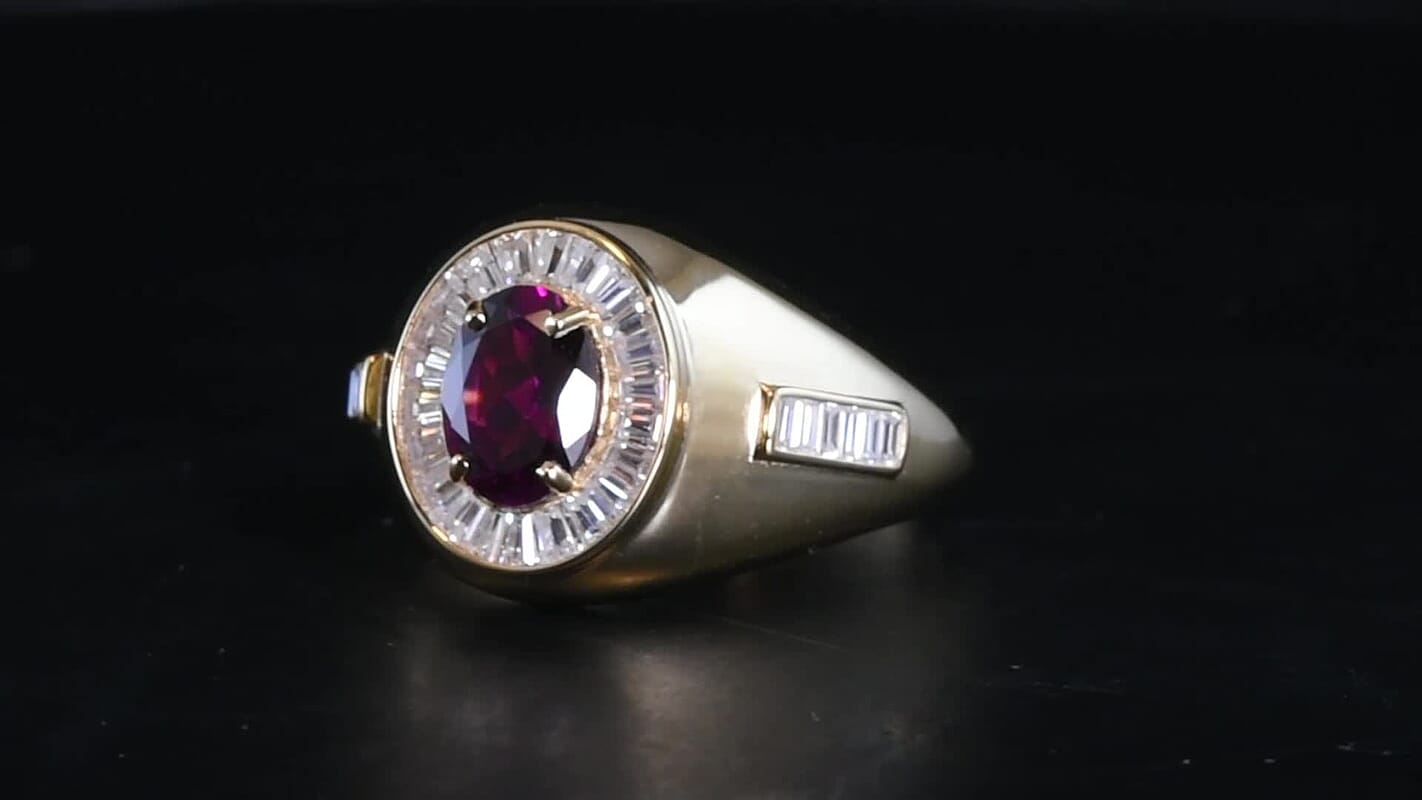 D''Joy AAA Radiant Ember Garnet, Moissanite Ring in 18K Vermeil YG Over Sterling Silver (Size 10.0) 2.30 ctw