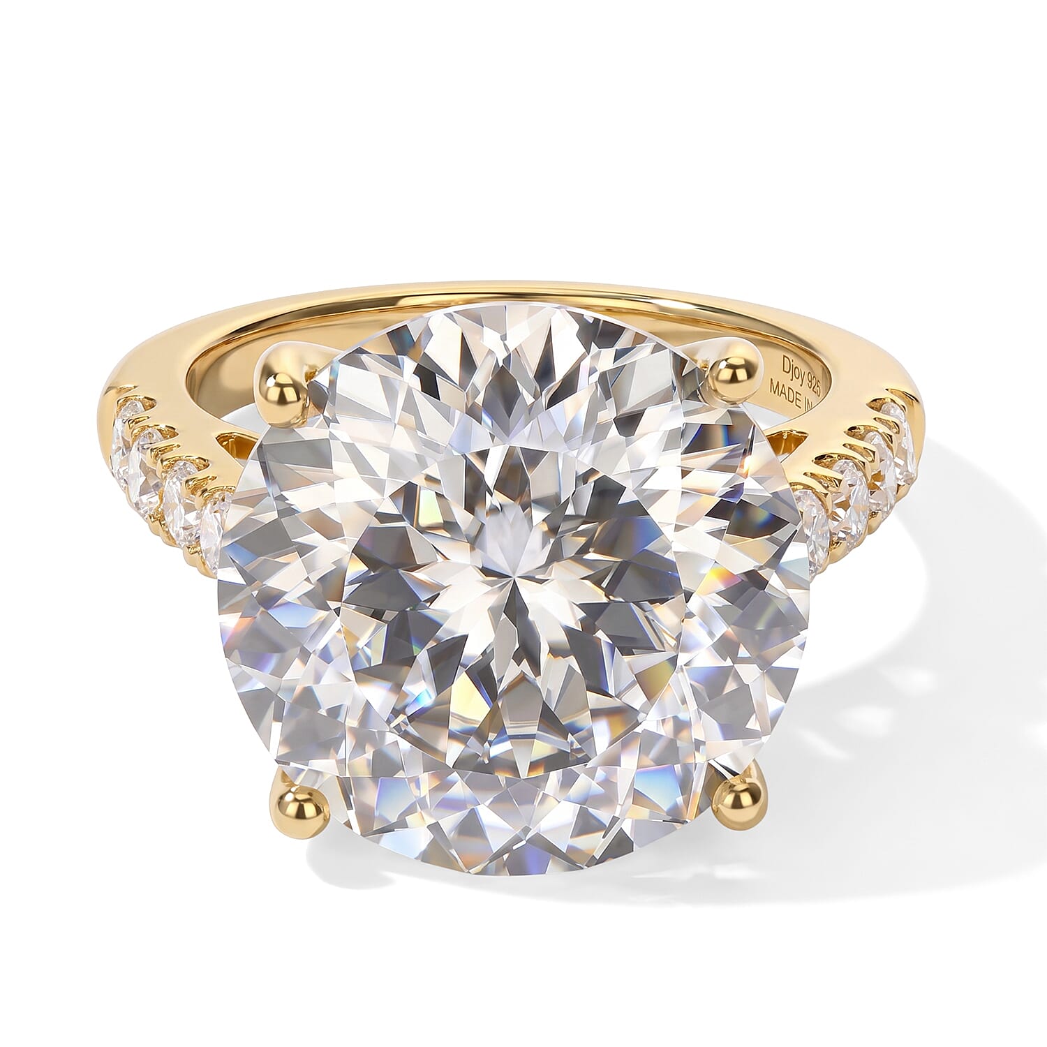 D'Joy 100 Facets Moissanite (Rnd 15mm) Ring in 18K Vermeil YG Over Sterling Silver (Size 10.0) 11.80 ctw